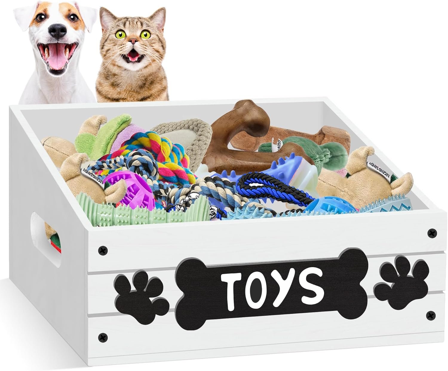 Large Dog Toy Bin for Toy Chest, Wood Dog Toy Basket with Handle, Dog Toy Box for Dog Organization and Storage, Dog Stuff Organizer for Dog Toys, Leash, Food, Accessories, Dog Toy Storage Basket Bin - Image 2