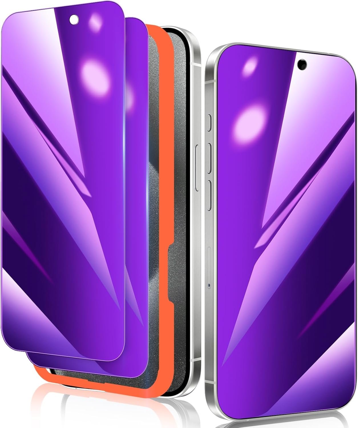 2 Pack for iPhone 15 Pro Max Privacy Screen Protector, Purple Stylish Anti Blue Light Tempered Glass Film for iPhone 15 Pro Max Screen Protector 6.7 Inch, Touch Sensitivity Bubble Free - Image 2