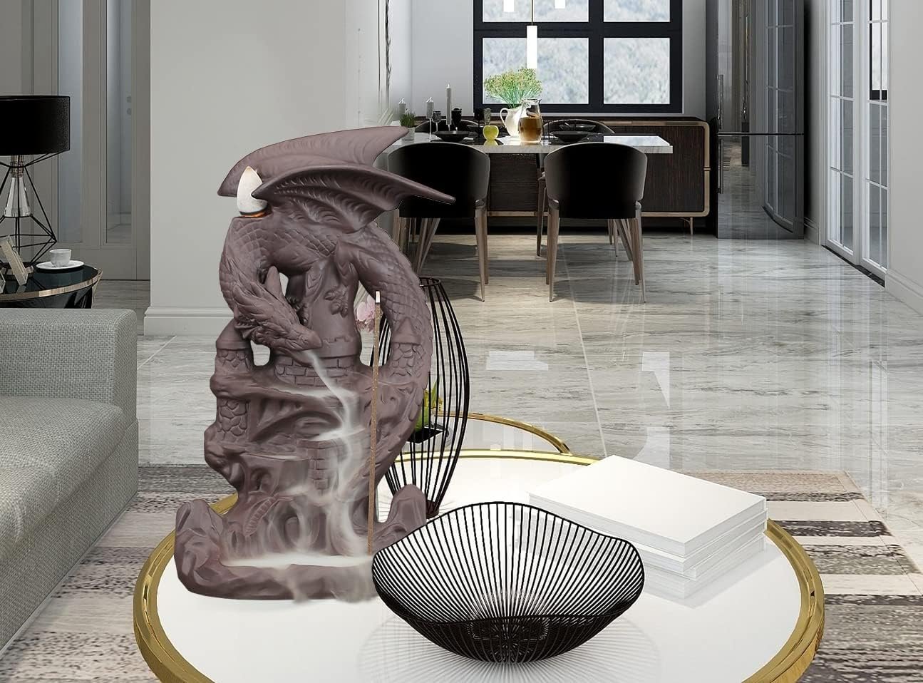 Dragon Backflow Incense Burner Handmade Ceramics Ornamen Statue Fountain Home Decor Waterfall Incense Holder, with 100 Backflow Incense Cones and 1Mat - Image 8