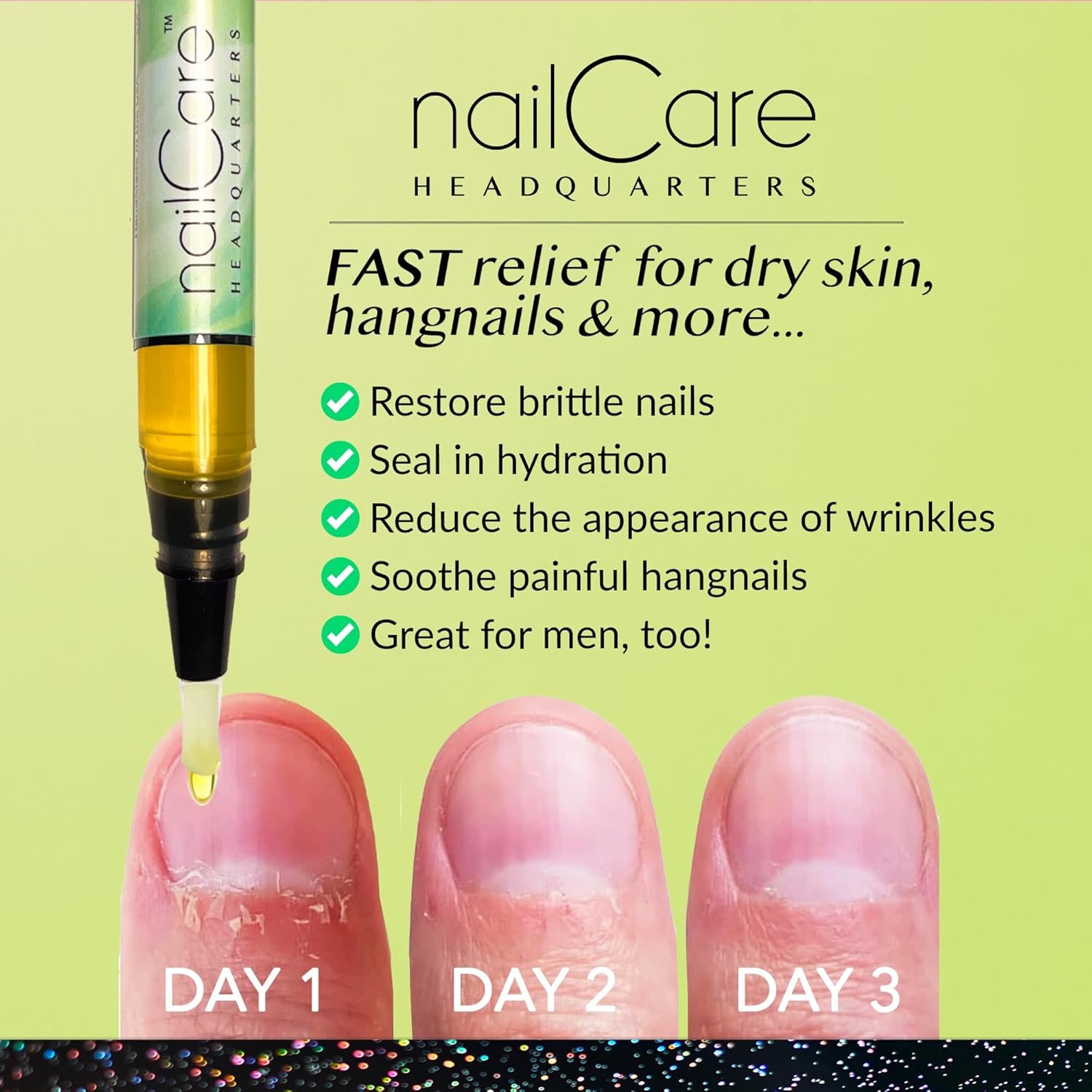 Cuticle Oil Pen for Nails - Nail Strengthener & Growth Oil and Serum for Damaged Nails, Hangnails w/Jojoba cuticle oil—Honeydew Ice Fragrance - Holo Glitter Pen - Image 7