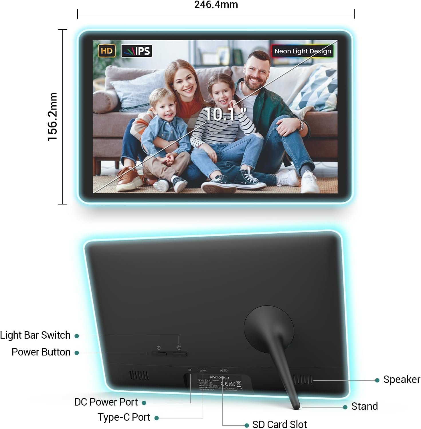 ApoloSign Neon Light Digital Picture Frame - 10.1" HD Display | AI Color-Changing LED Strip Digital Photo Frame | Quick Share Photos/Videos, Easy Setup in Frameo App | Best Digital Frame for Gifting - Image 10