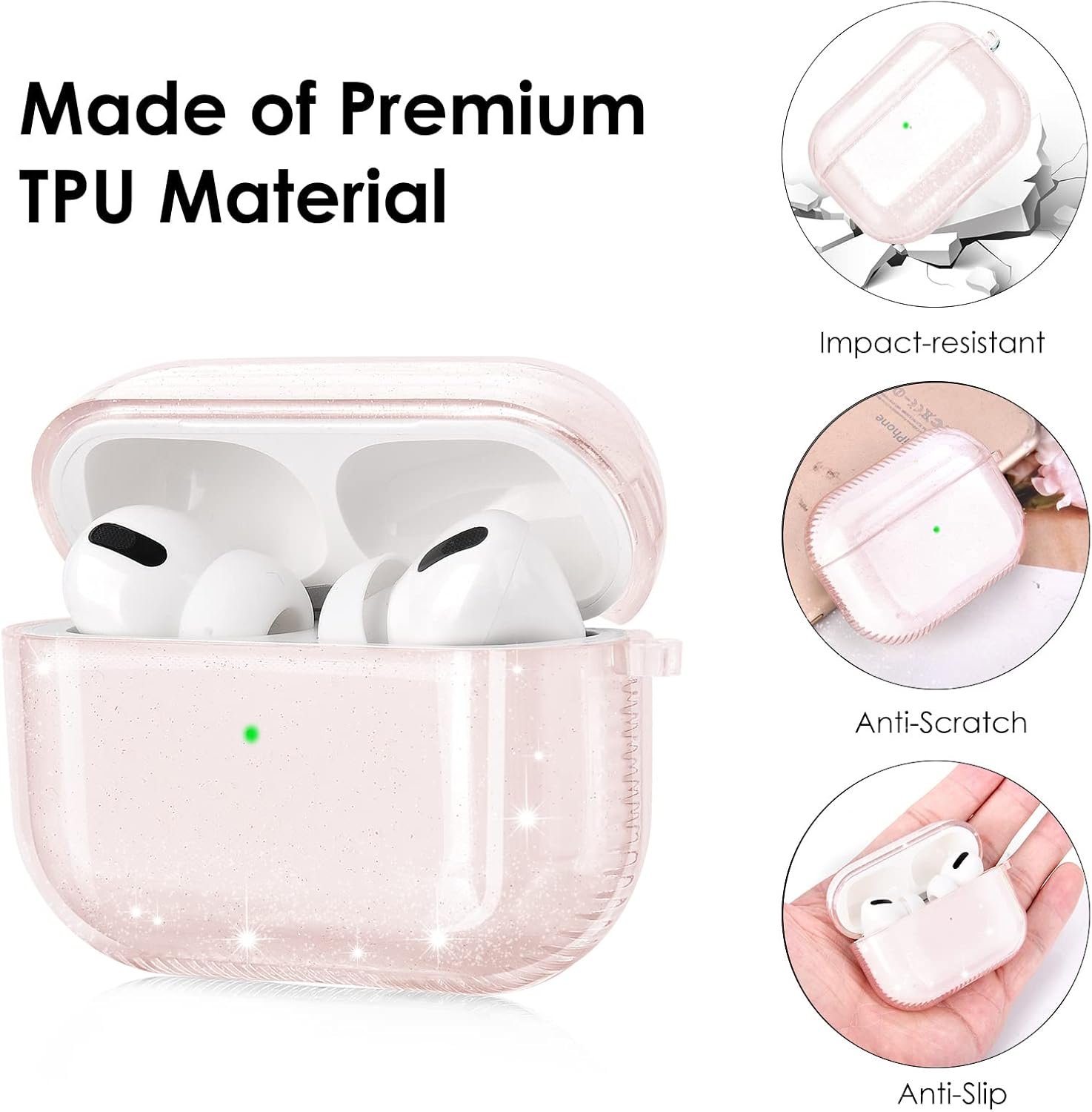 KOREDA Compatible with AirPods Pro 2nd Generation/1st Generation Case Cover, Soft Clear TPU Bling Transparent Protective Shockproof Case Designed with Keychain for AirPods Pro & AirPods Pro 2 Case - Image 7