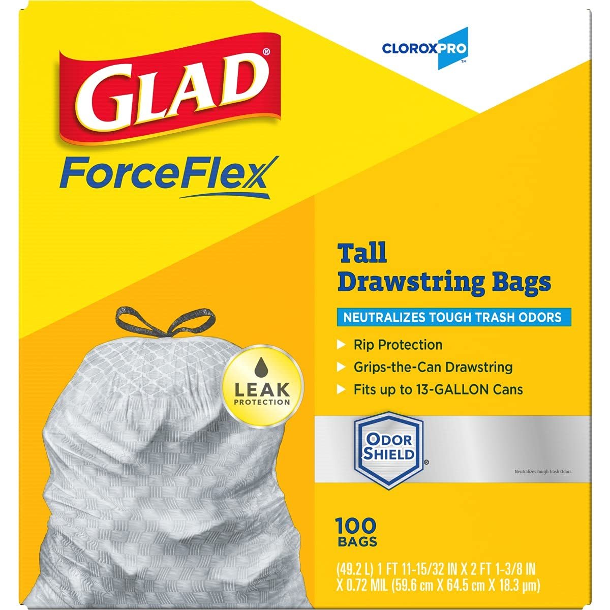 Glad Trash Bags, ForceFlex Tall Kitchen Drawstring Garbage Bags, Clorox 13 Gallon Trash Bags for Tall Trash Can, Industrial Cleaning, Unscented, 100 Count - 70427 - Image 13