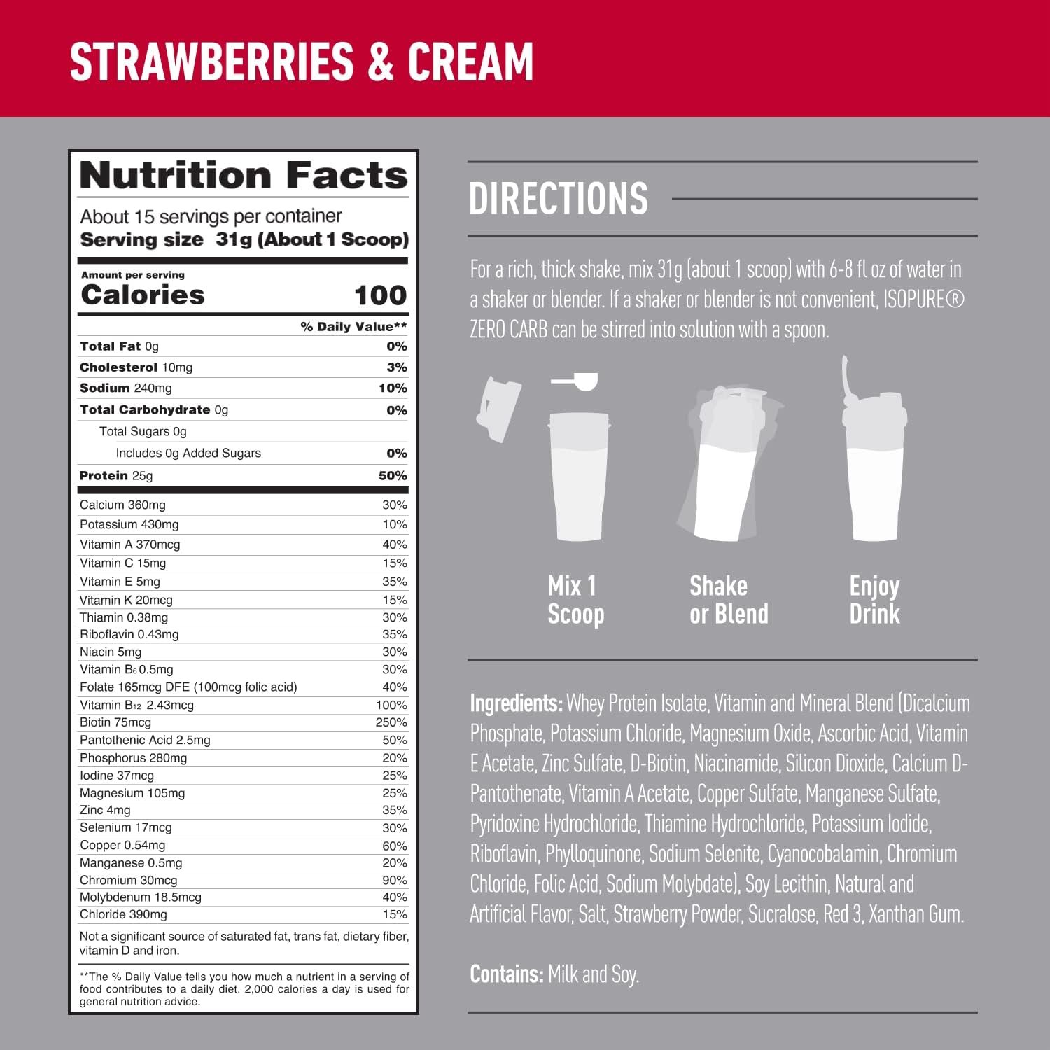 Isopure Protein Powder, Zero Carb Whey Isolate, Gluten Free, Lactose Free, 25g Protein, Keto Friendly, Strawberries & Cream, 15 Servings, 1 Pound (Packaging May Vary) - Image 4
