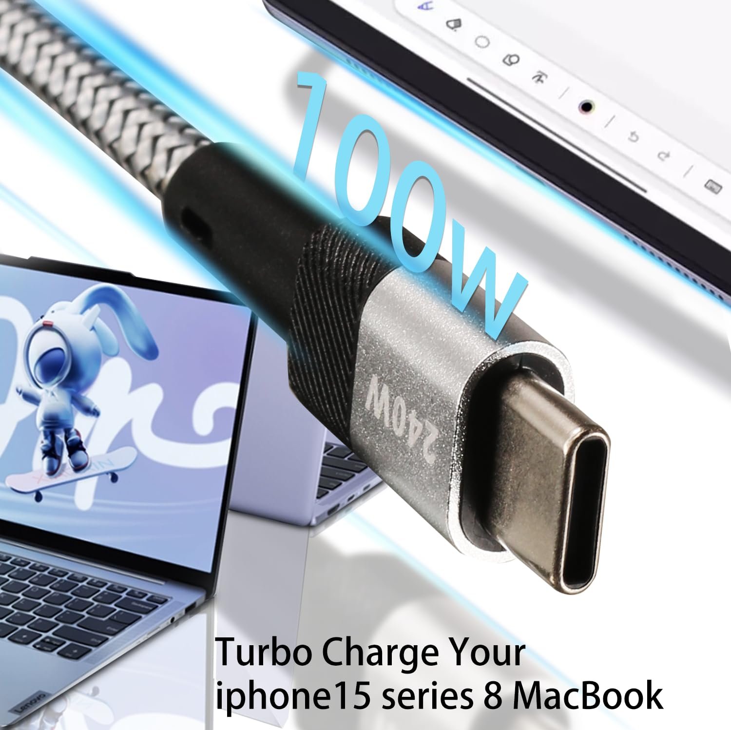 100W USB C Charger Cable,USB C to USB C Cords(3Pack, 6ft) for iPhone 15 Pro Max Plus Samsung Galaxy S20+ S10 Note 10 MacBook Tablets Fast Charging Type C Cable - Image 4