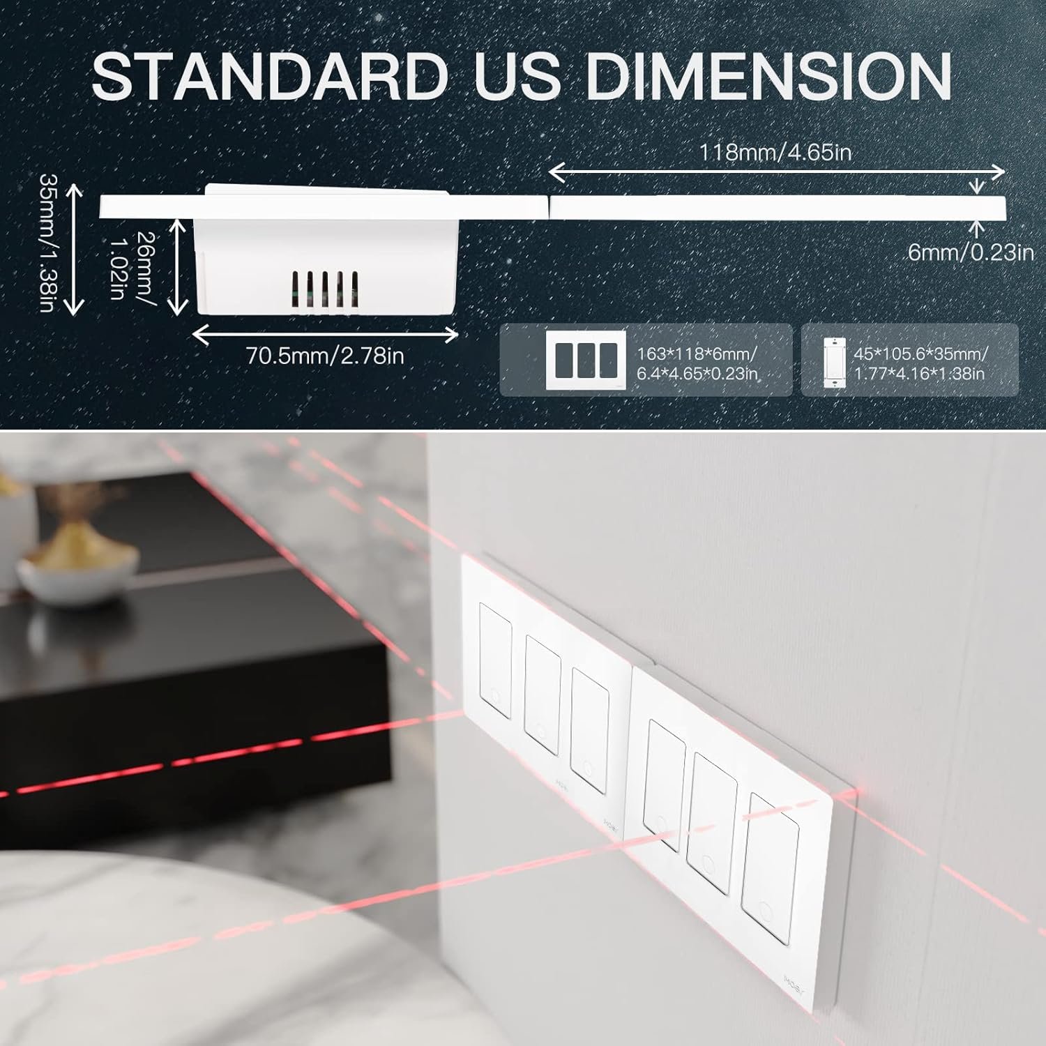 MoesGo 2nd Generation WiFi Smart Light Switch, 3 Way Smart Wall Switch 2.4GHz WiFi, Neutral Wire Required, Smart Life APP Remote Control, Work with Alexa/Google Home, No hub Required White 3 Gang - Image 6
