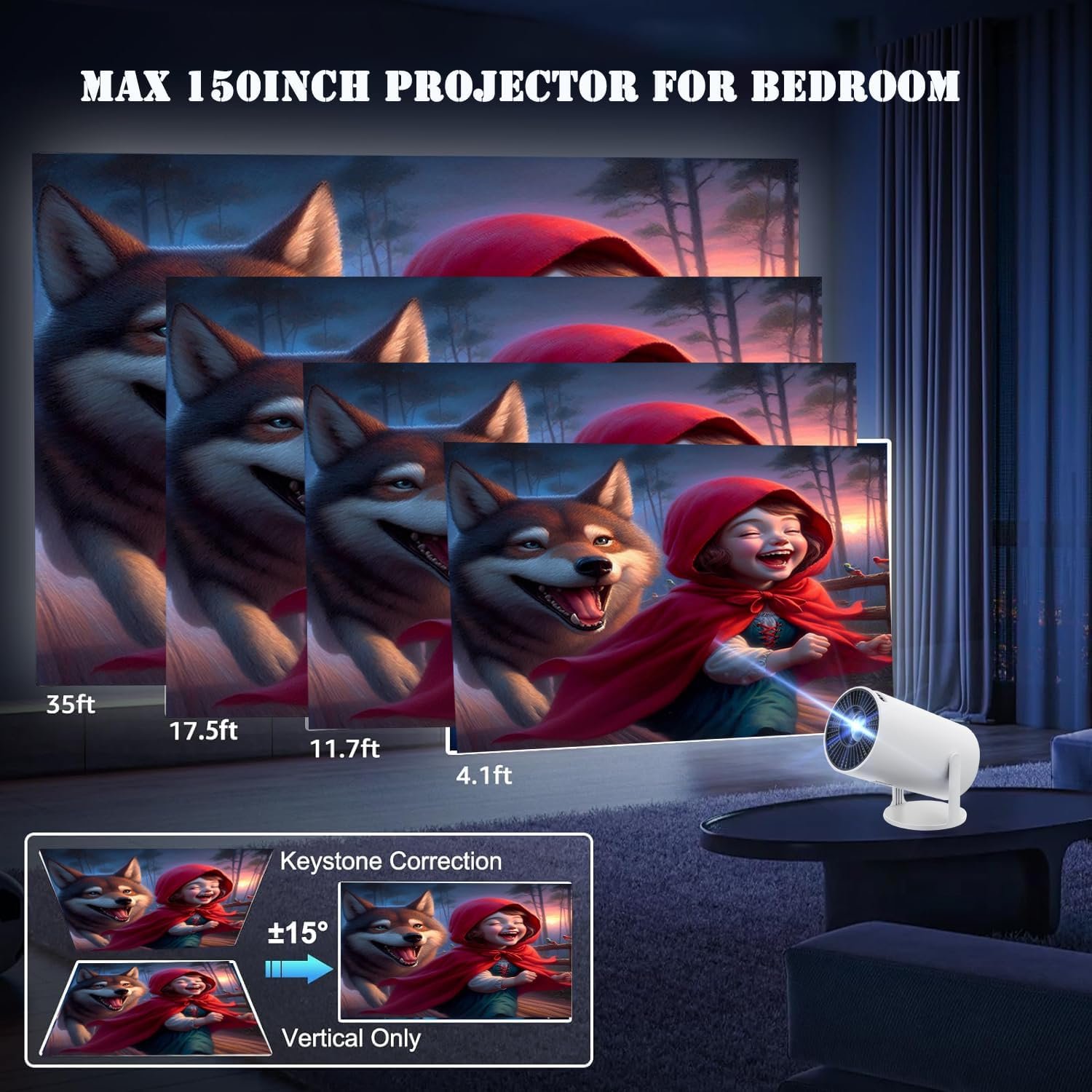 Mini Projector with Wifi and Bluetooth Proyector Portátil 4k with Android 11 180 °Adjustable、 Keystone Correction,Phone Projector is Suitable for Smart Projector used on wall, room, bedroom, outdoor - Image 6