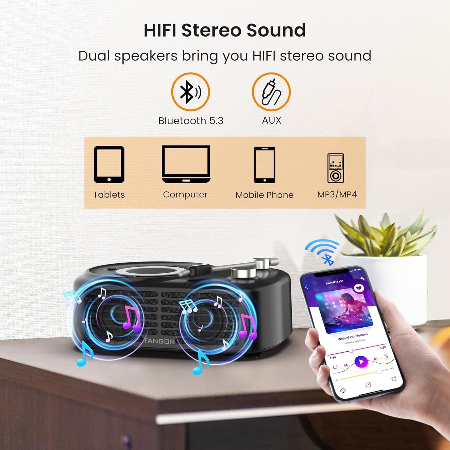 FANGOR Portable CD Player with Bluetooth Speaker Base 2 in 1 Home Desktop Audio Boombox Music Player Anti Shock Protection Headphones Jack TF Card - Image 5