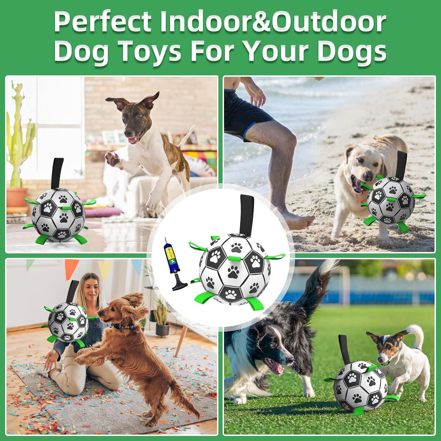 QDAN Dog Soccer Balls Toy with Bell Inside, Outdoor Interactive Dog Toys for Tug of War, Puppy Birthday Gifts, Dog Water Toy, Durable Ropes Squeaky Soccer Dog Ball for Medium and Large Dogs (8 INCH) - Image 6
