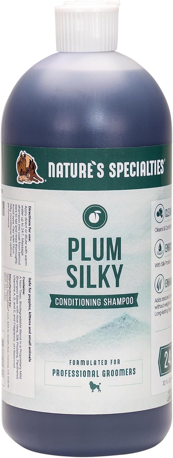 Nature's Specialties Plum Silky Ultra Concentrated Dog Shampoo Conditioner, Makes up to 6 Gallons, Natural Choice for Professional Pet Groomers, Silk Proteins, Made in USA, 32 oz - Image 2