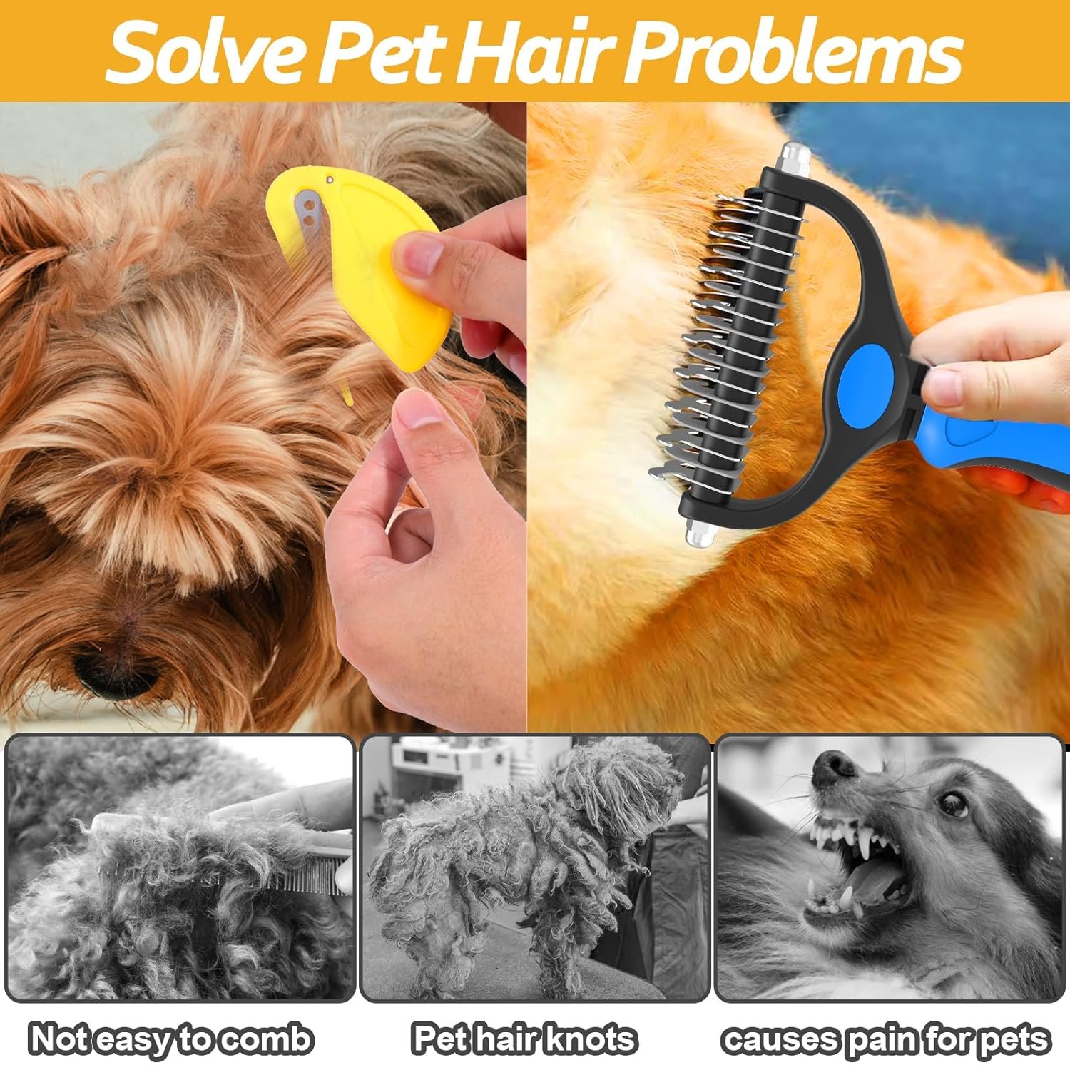 XANGNIER Pet Grooming Brush and Knotting Comb Tools,2024 Multifunctional Pet Shedding Comb for Removing Tangled and Loose Hair,Dematting Deshedding Undercoat Rake for Dogs/Cats Grooming Supplies,6 Pcs - Image 3