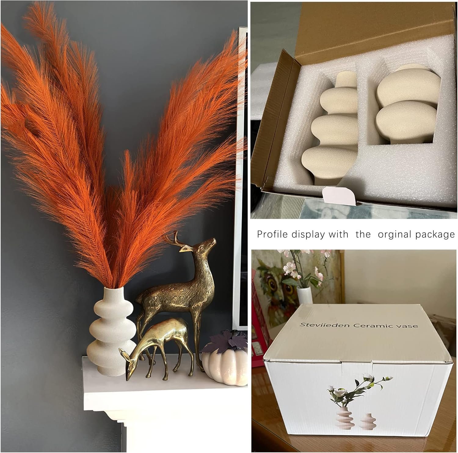 Ceramic Vases Set 2, Modern Home Decor,Off White Round Vases,Modern Dried Flower Vases, Boho Home Decor for Centerpieces Wedding Dinner Table Party Living Room Office Bedroom - Image 6