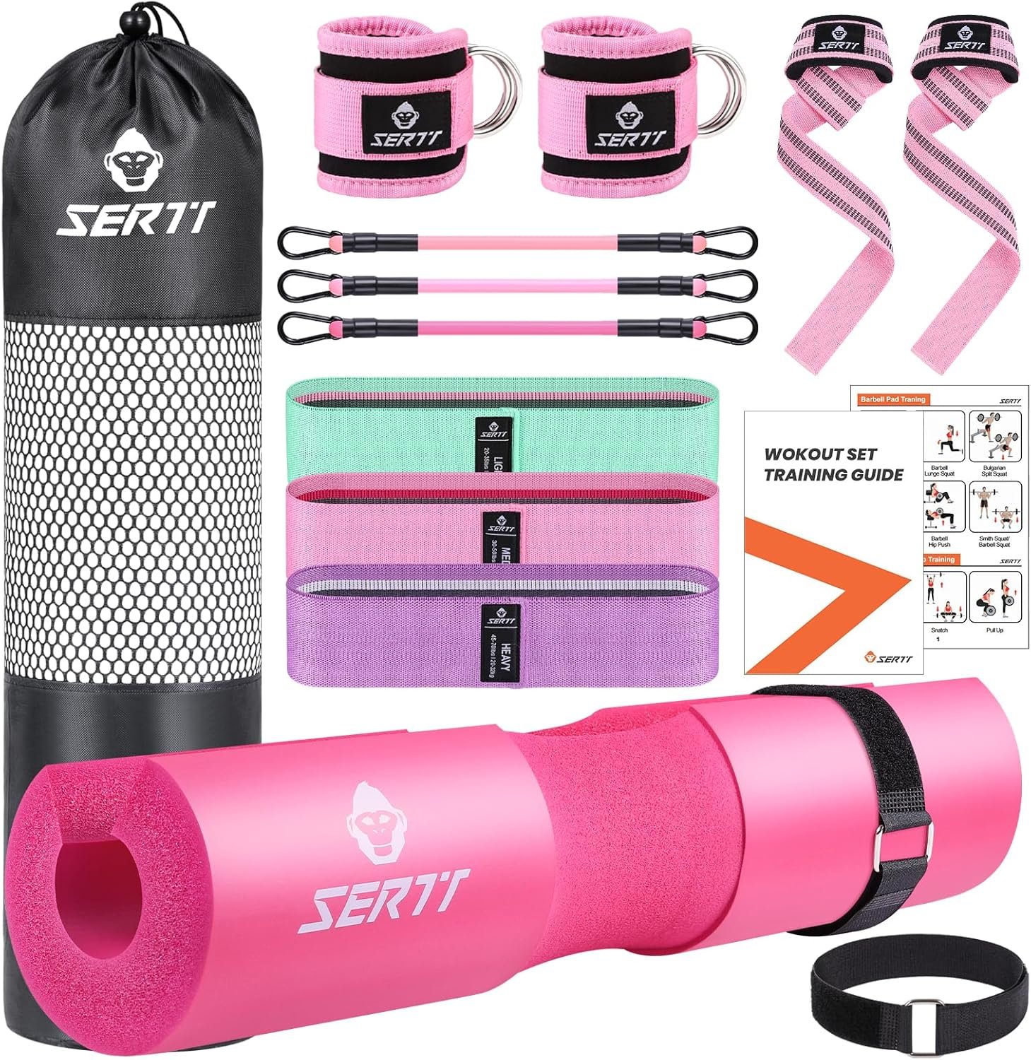 12Pcs Foam Barbell Pad Set for Squats, SERTT Hip Thrust Pad Gym Essentials Set for Workout, 1 Gym Pad, 1 Carry Bag, 2 Lifting Strap, 2 Ankle Cuffs, 3 Ankle Risistance Band, 3 Hip Resistance Bands - Image 2