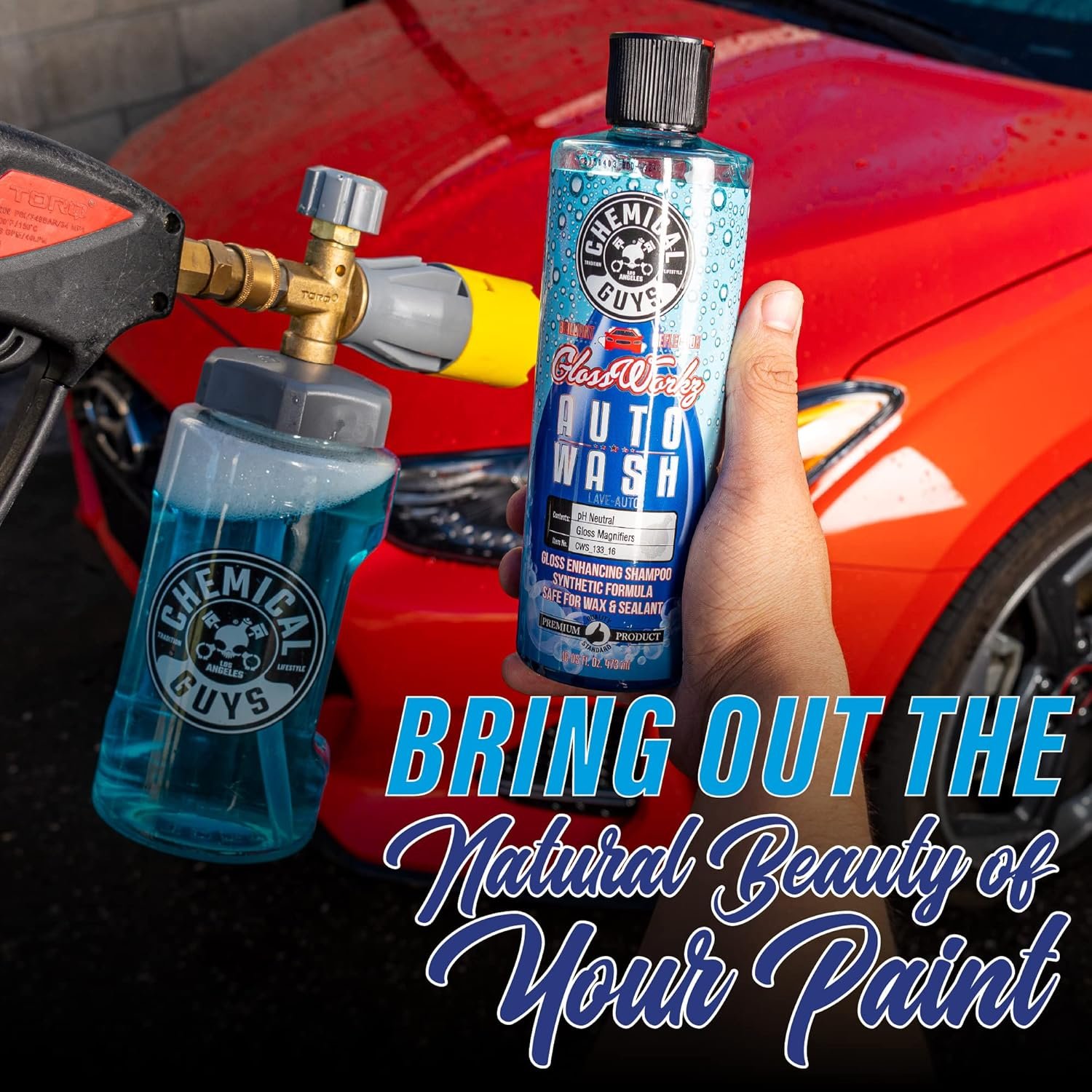 Chemical Guys CWS_133_16 Glossworkz Gloss Booster Car Wash Soap (Works with Foam Cannons, Foam Guns or Bucket Washes) Safe for Cars, Trucks, Motorcycles, RVs & More, 16 fl oz, Watermelon Scent - Image 11