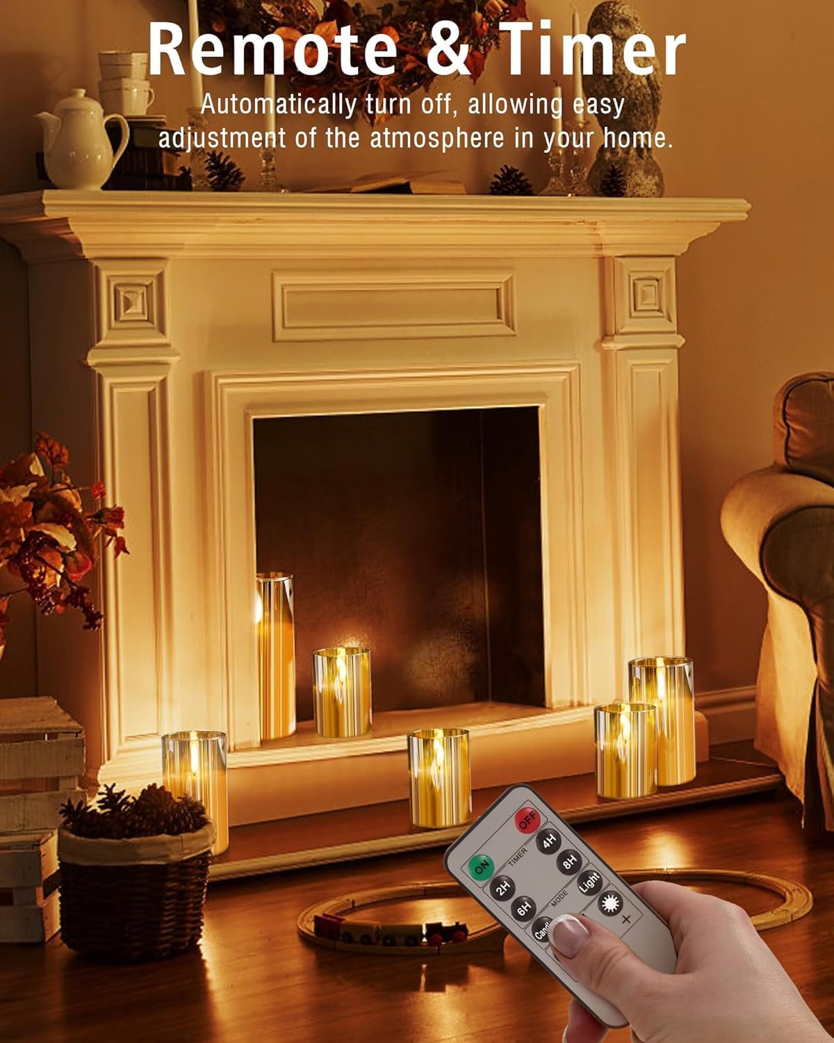 SHYMERY Glass Battery Operated LED Flameless Candles with Remote, Real Wax Flickering Fake Candles for Gold Christmas, Home, Table, Shelf Deco, Set of 3 - Image 7
