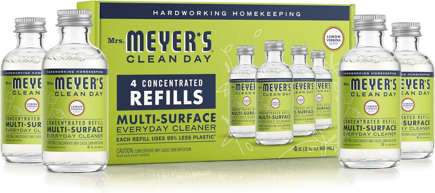 MRS. MEYER'S CLEAN DAY Multi-Surface Everyday Cleaner Concentrated Refills, 4 Concentrated Refills (2 Fl. Oz. each), Eco Friendly, Lemon Verbena Scent, Makes 64 Fl. Oz. Total - Image 2