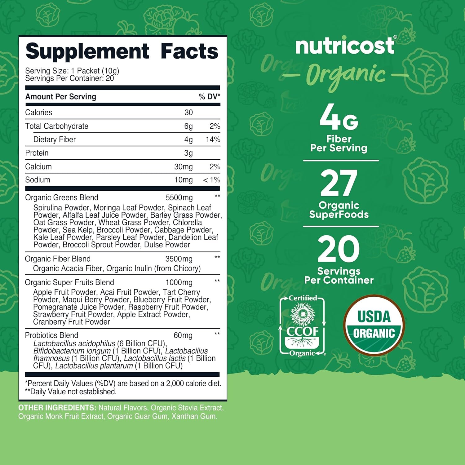 Nutricost Organic Super Greens (Unflavored) 20 Stickpacks - Gluten-Free, Non-GMO - Image 3