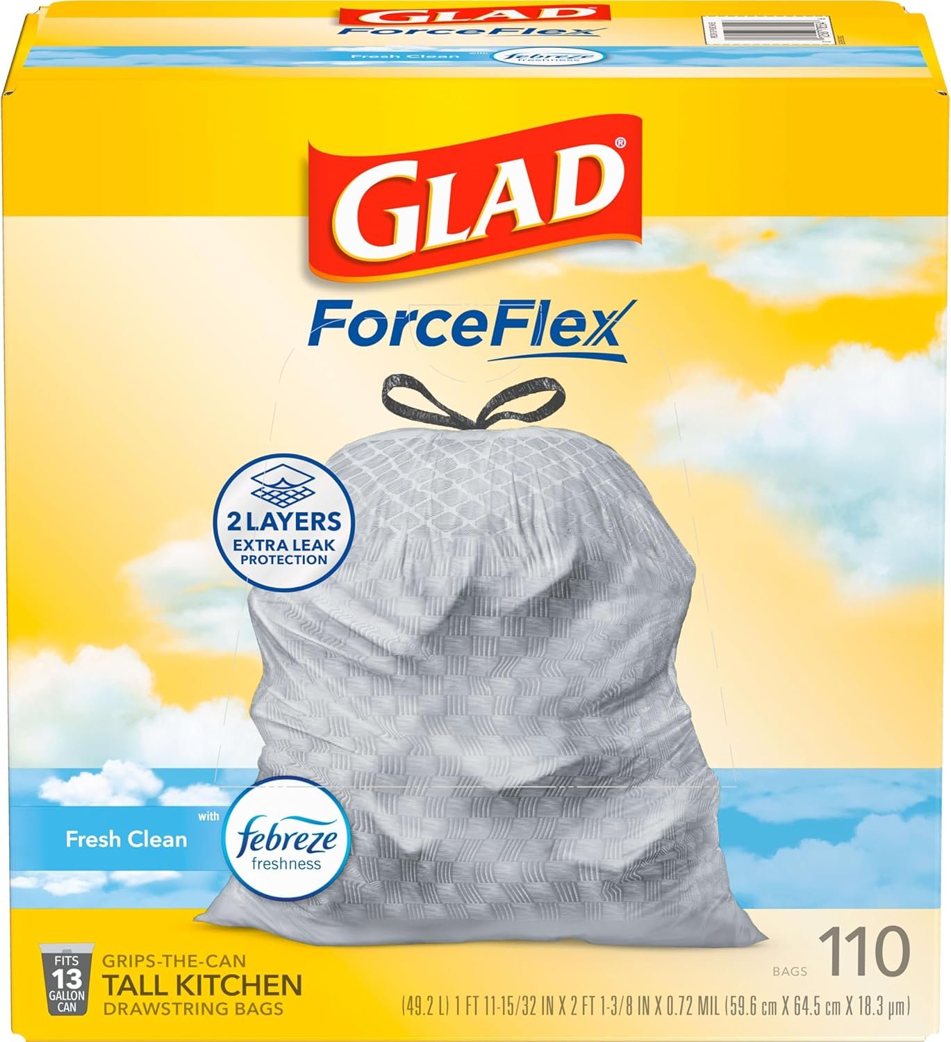 Glad Tall Kitchen Drawstring Trash Bags - Odorshield 13 Gallon White Trash Bag, Febreze Fresh Clean, 110 Count - Image 9