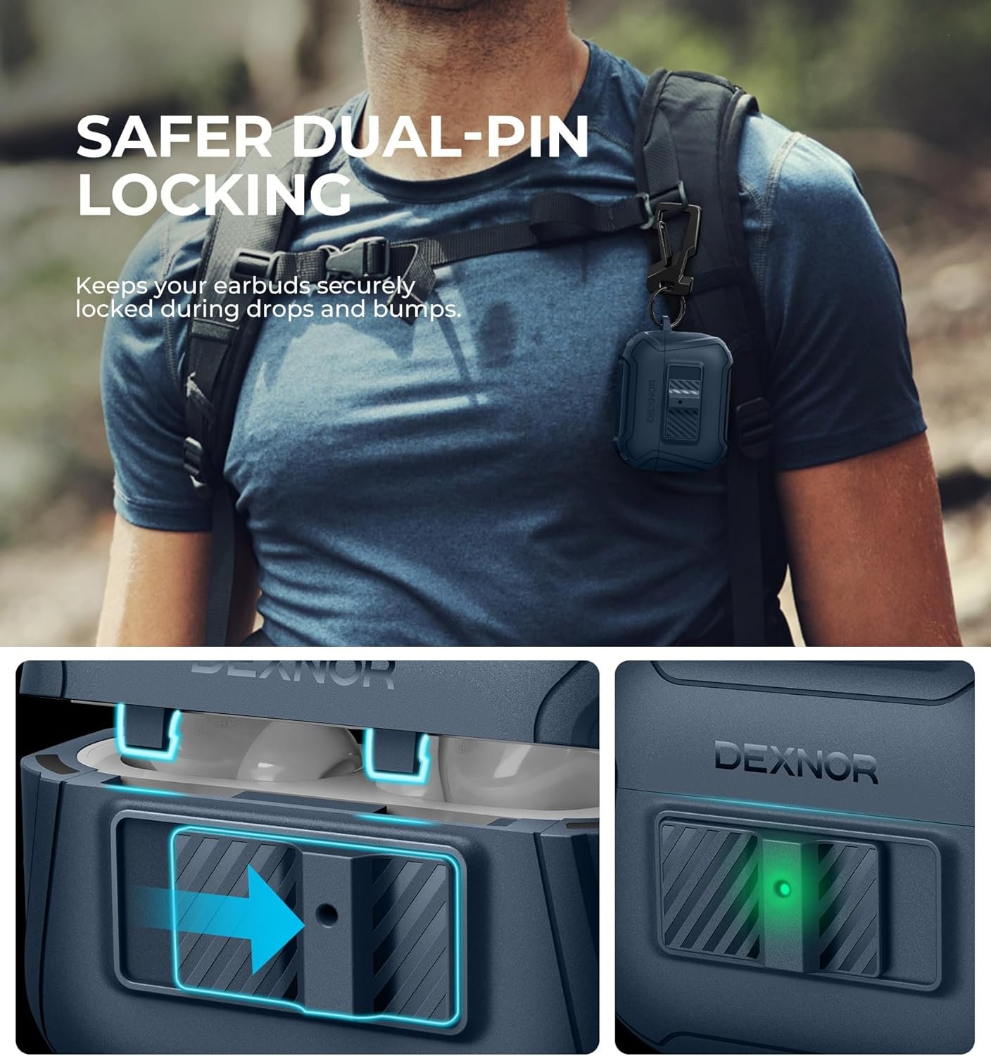 Dexnor Magnetic Case for AirPods Pro 2nd/1st Generation (2023/2022/2019), Compatible with MagSafe, Drop-Proof Lock Full-Body Shockproof Hard Protective Cover Rugged Bumper Cases Blue - Image 5