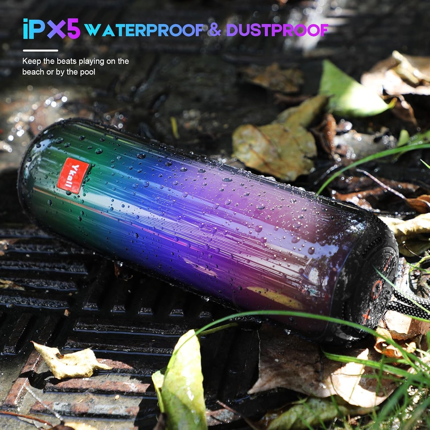 Portable Bluetooth Speaker, 20W Loud Sound Wireless Speaker with Cool Dynamic LED Lights, Outdoor Bluetoooth Speaker, IPX5 Waterproof, Bluetooth 5.3, 14H Playtime Supports FM Mode, TF, USB - Image 6