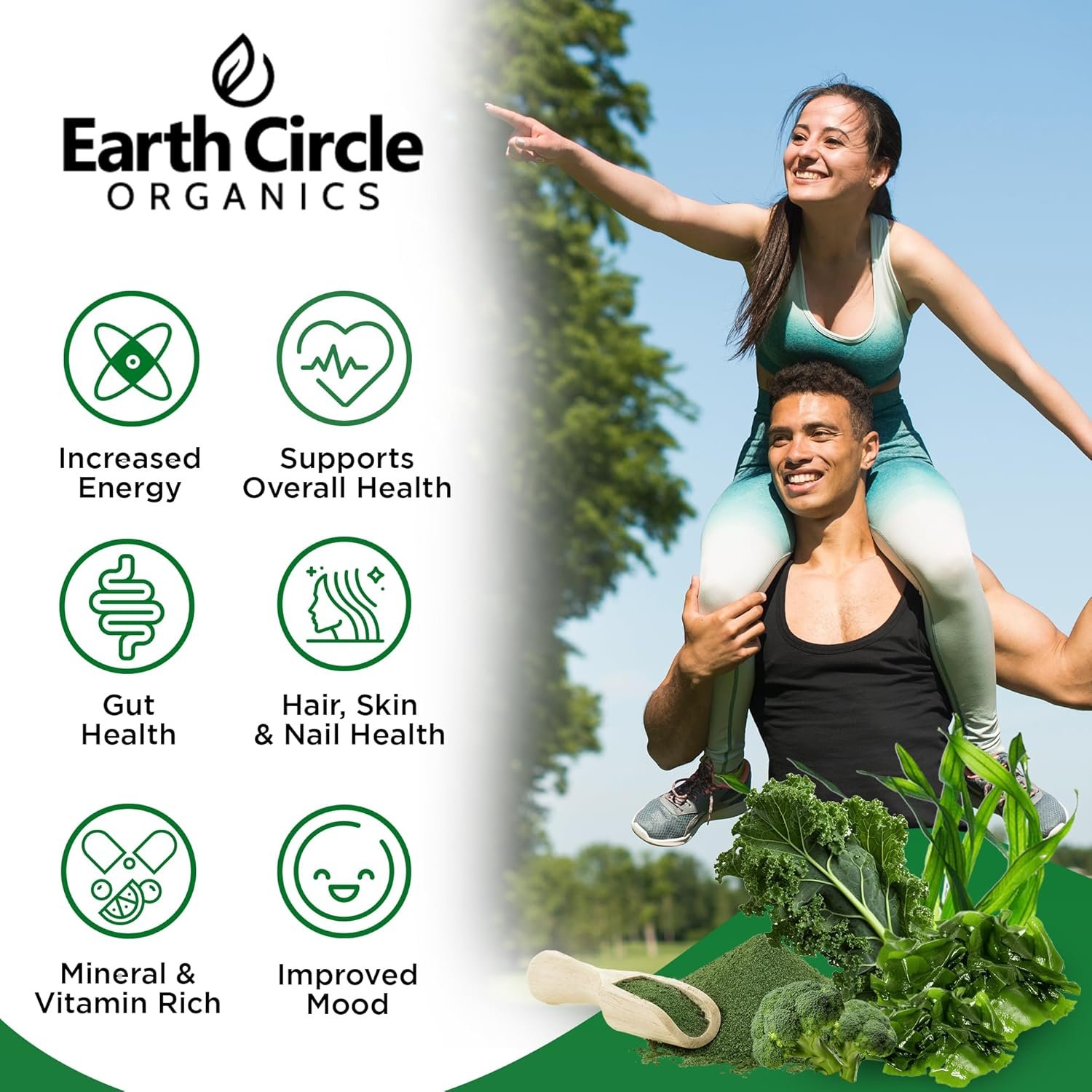 Earth Circle Organics Ultimate Super Greens Powder | 15 Powerful Superfoods | Energy & Fiber-Rich Green Supplement | Vegan, No Additives | for Smoothie Mix & Juices | 30 Servings, 10oz (Pack of 1) - Image 3