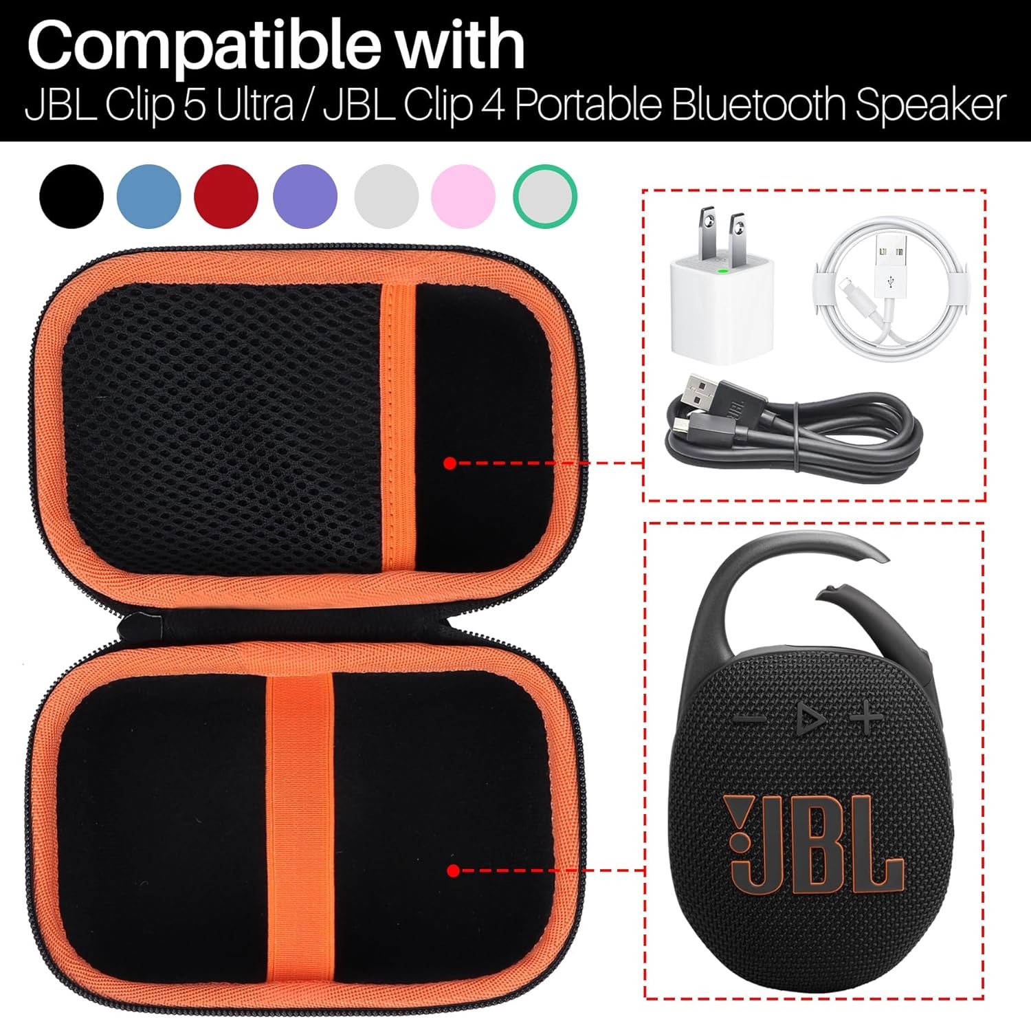 Hard Case Compatible with JBL Clip 5 Clip 4 Portable Bluetooth Speaker (Black Case) - Image 4