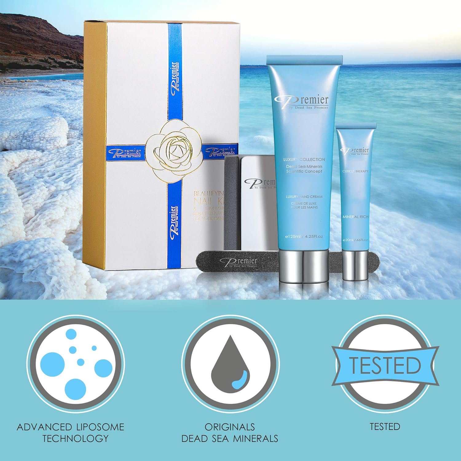 Dead Sea Premier Beautifying Nail Kit Milk and Honey - Salon Quality Manicure, hand & Body Lotion, Cuticle Oil, Nail File, 3 step Buffing Block - Image 4