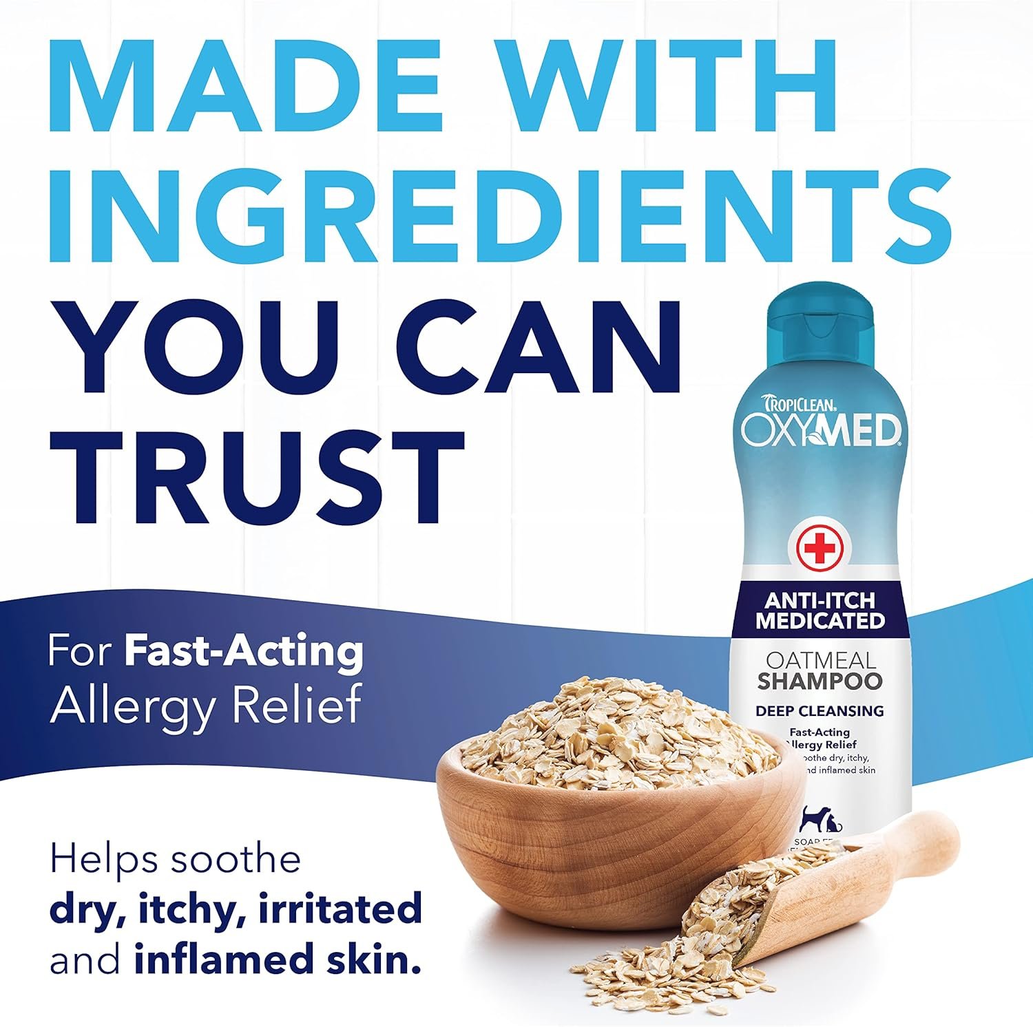 TropiClean Oxymed Medicated Cat & Dog Shampoo for Itchy Skin | Skin Soothing Oatmeal Shampoo for Dogs & Cats | 20 oz - Image 4