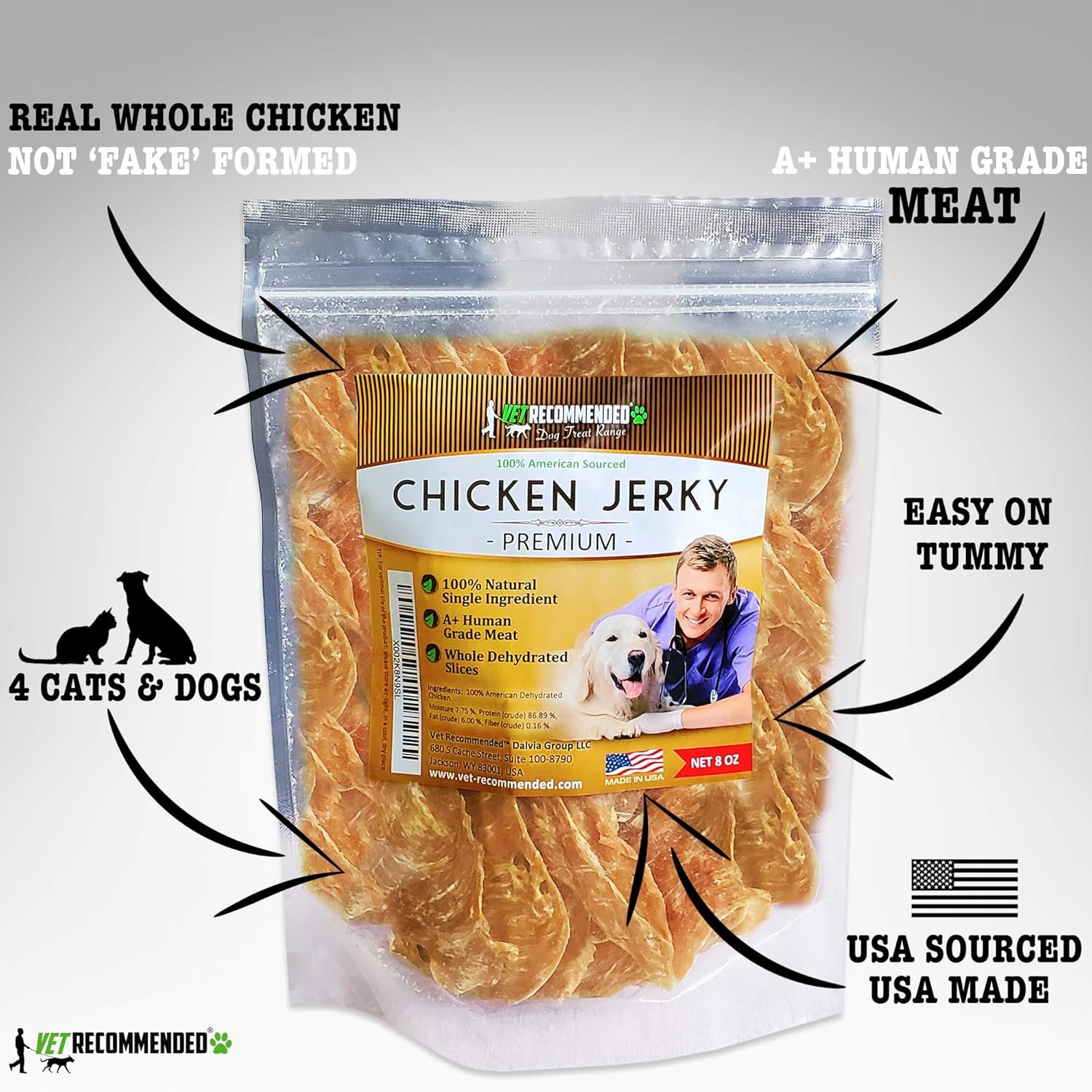 Premium Chicken Jerky for Dogs - Giant 8oz Bag | All Natural Dog Treats - Single Ingredient - No Fillers or Preservatives - Whole Dehydrated Chicken - Made in USA - Image 4