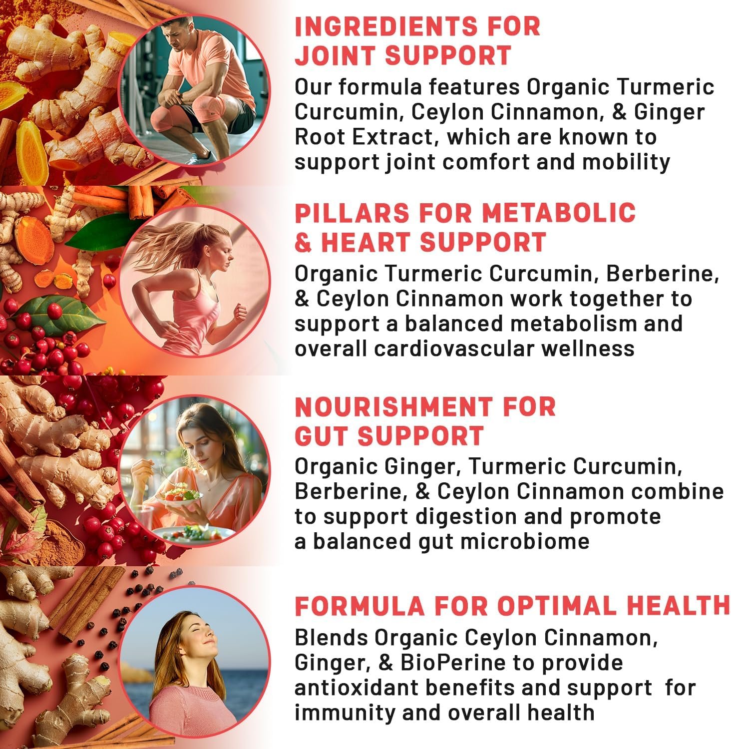 5-in-1 Turmeric Curcumin Supplement (4210mg) with Berberine, & Ceylon Cinnamon - Organic Turmeric Curcumin with Black Pepper and Ginger Supplements for Joint, Heart, Gut, & Metabolic Support (120 ct) - Image 5