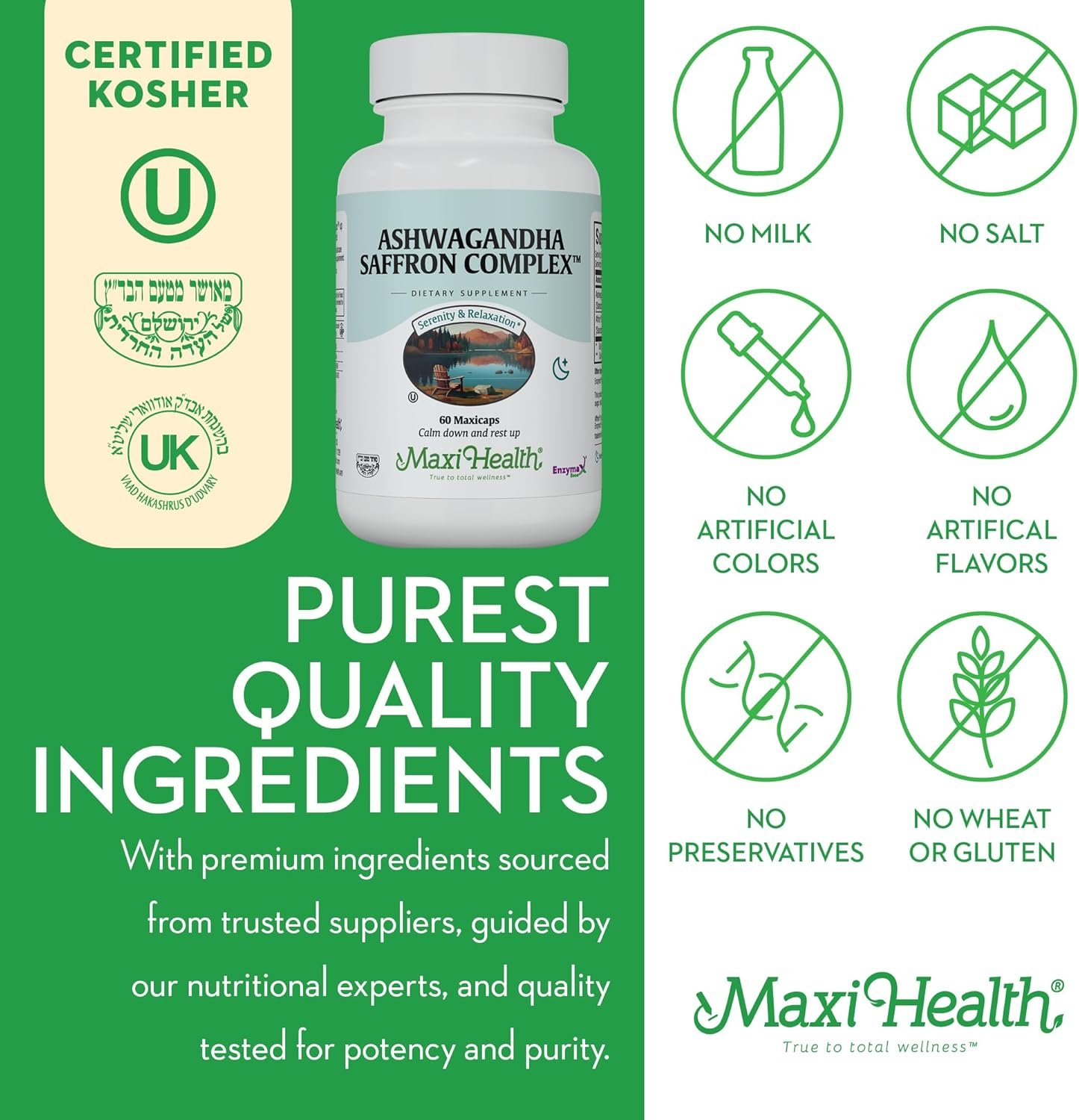 Ashwagandha Saffron Complex - Ashwagandha 600mg with 30mg Saffron Extract - Serenity and Relaxation - Calm and Mood Support - Vegetarian Non GMO Gluten Free Kosher Saffron Supplements, 60 Capsules - Image 7