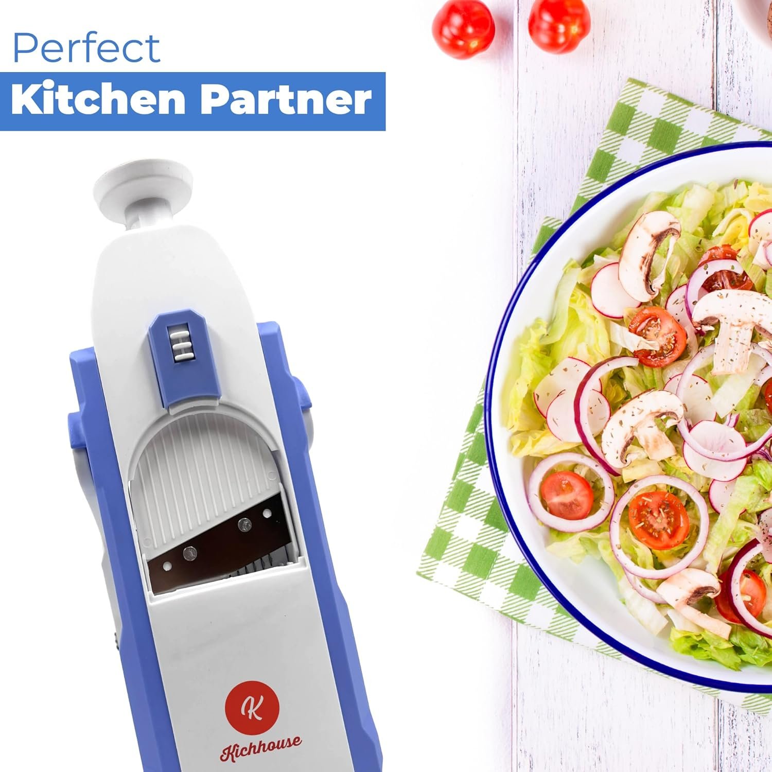 Safe Mandoline Slicer, Multifunctional Vegetable Slicer Shredder Dicer Chopper with Thickness Adjuster, 30+ Different Cutting Style (BLUE) - Image 7