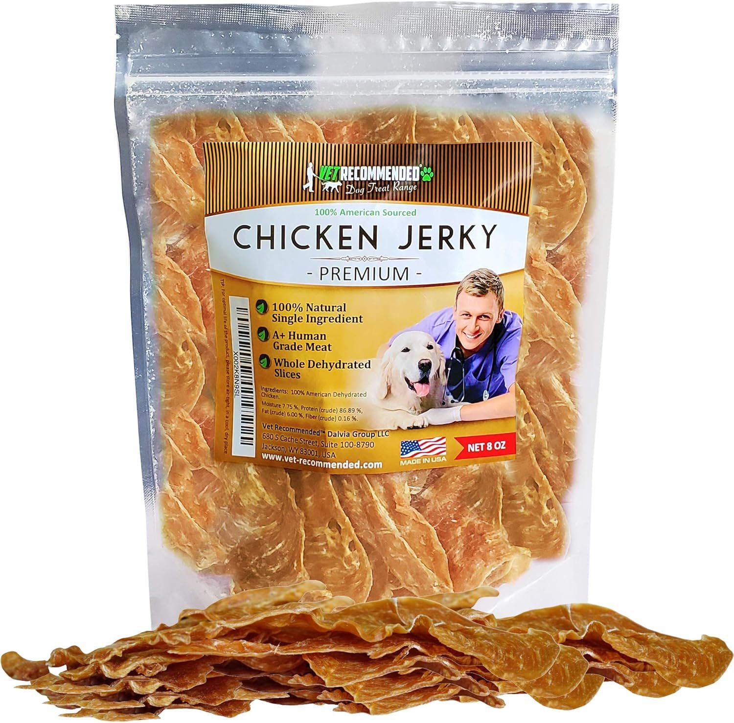 Premium Chicken Jerky for Dogs - Giant 8oz Bag | All Natural Dog Treats - Single Ingredient - No Fillers or Preservatives - Whole Dehydrated Chicken - Made in USA - Image 2