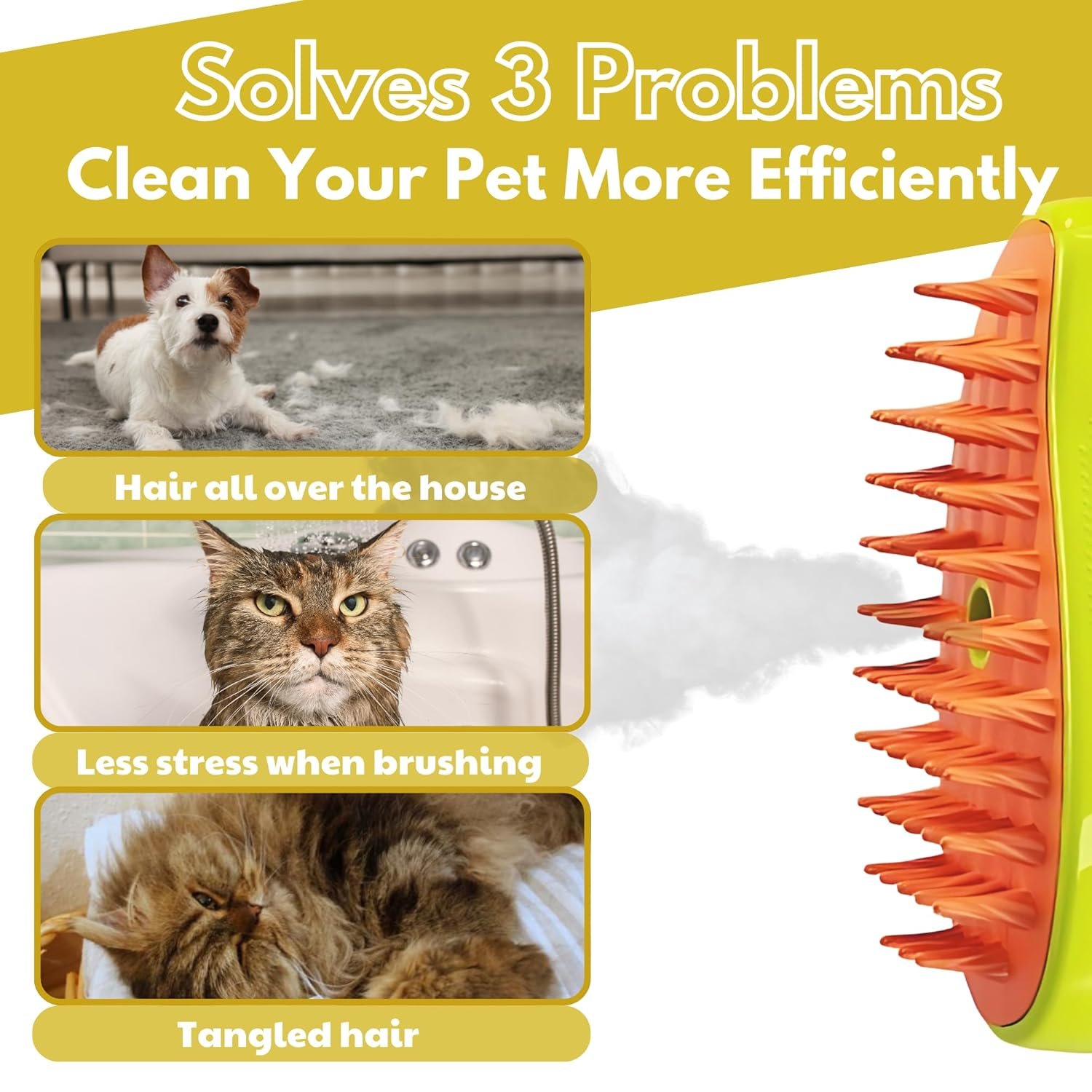 Steamy Cat Brush for Massage | 3 in 1 Silicone Spray Pet Bath Brush Cleanser- Hair Cleaning Brush Comb for Dogs Cats, Steaming Cat Brush for Grooming, Hair Removal Comb Brush for Pets (Green) - Image 8