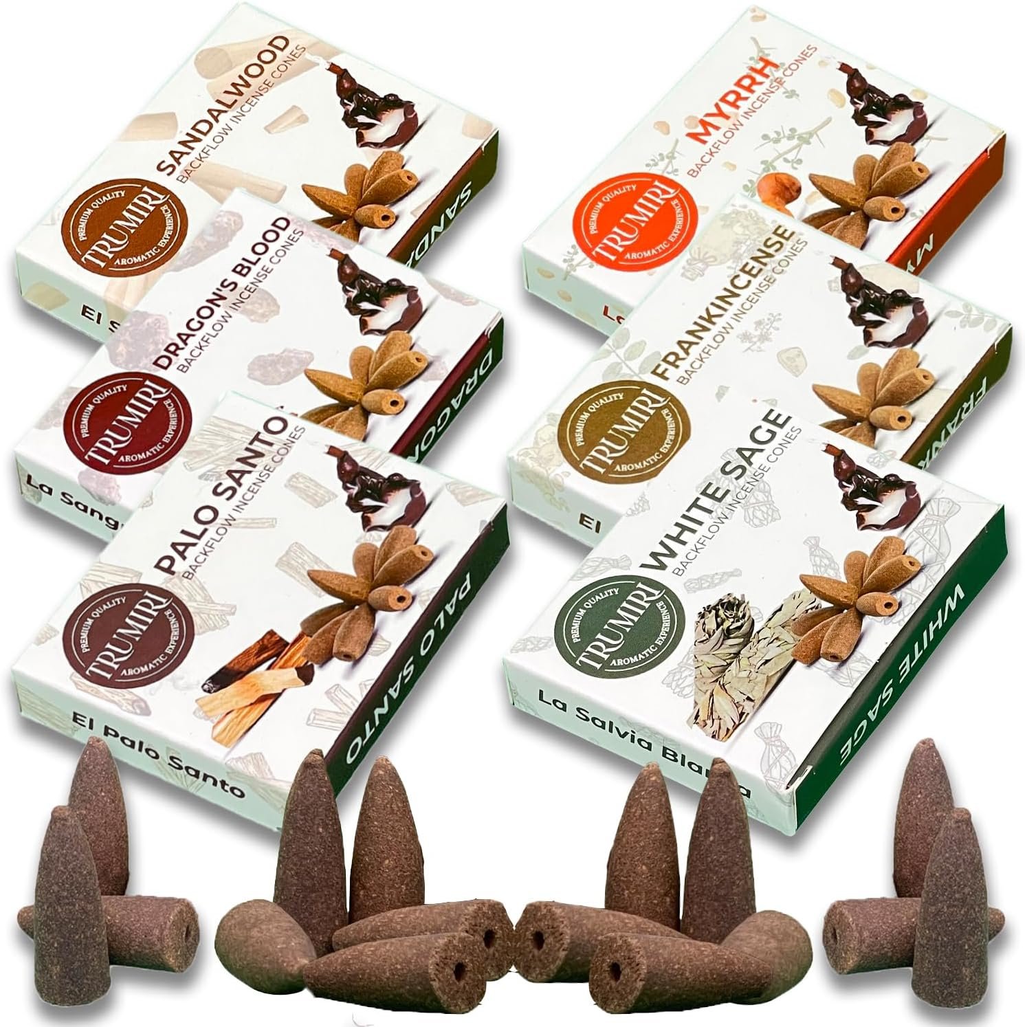 Woody - Backflow Incense Cones for Waterfall - Scented Inscents-Cones - Sandalwood, Dragons Blood, Palo Santo, White Sage - Insiensos Aromaticos - 6x10=60 Large Variety Pack - Back Flow Down Reverse - Image 10