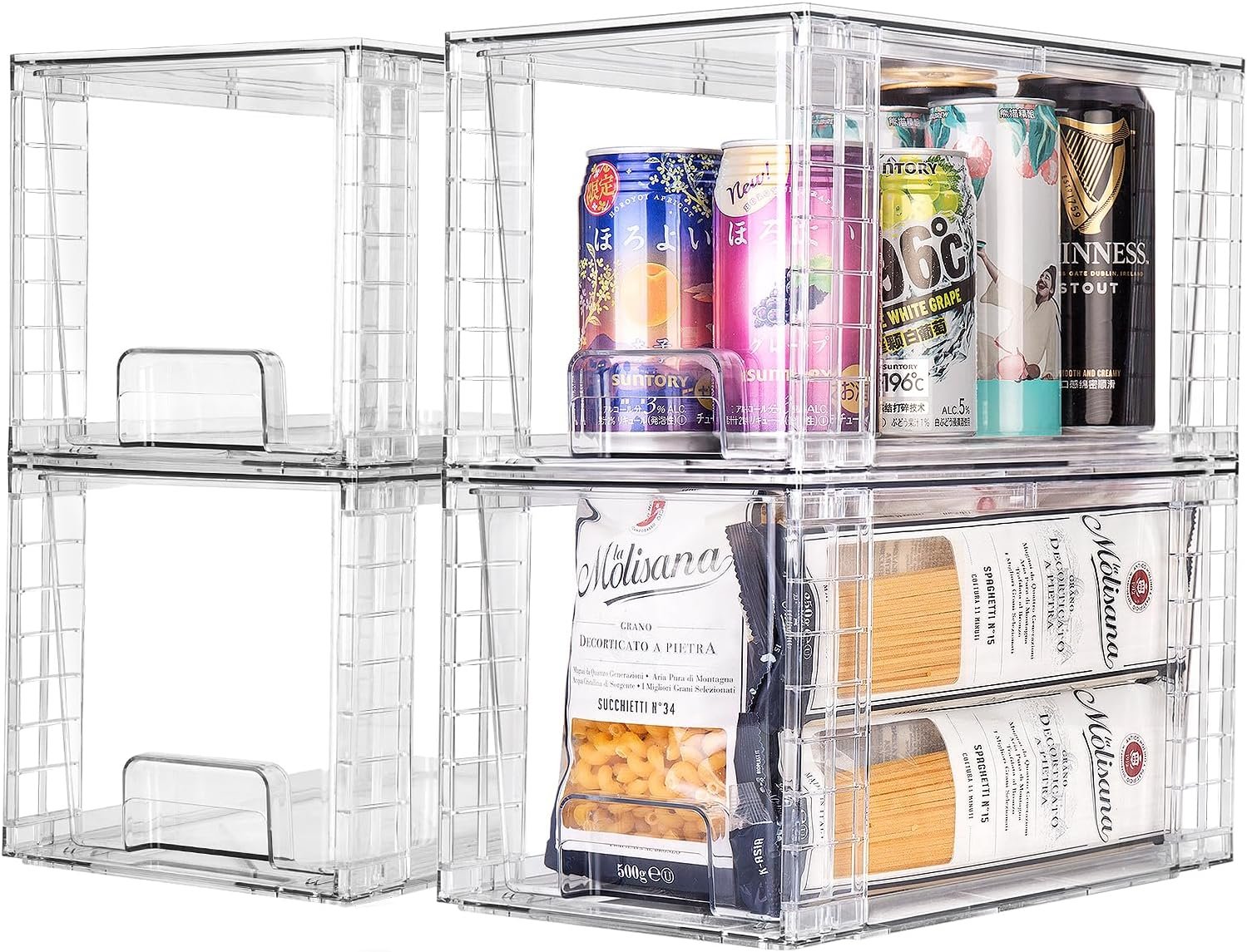 4Pack Large Stackable Kitchen Storage Drawers, Clear Foods Organizer Bins with Handles, Easily Assemble for Bathroom, Kitchen, Pantry, Cabinet, Closet(XL-Down Handle) - Image 2