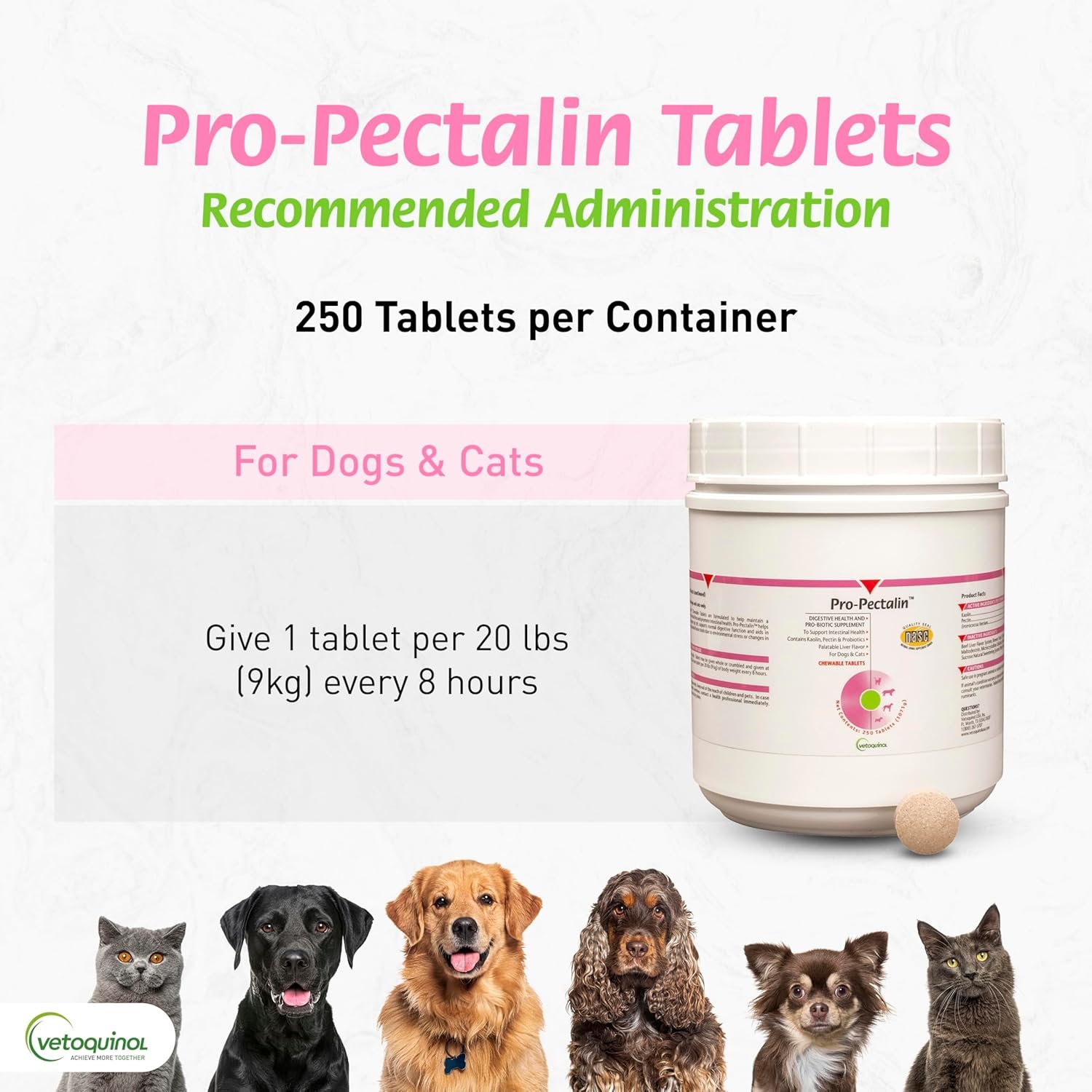 Pro-Pectalin Chewable Tablets for Dogs & Cats, Helps Relieve Occasional Diarrhea in Cats and Dogs, Situational Diarrhea Relief with Kaolin and Pectin, Contains Beneficial Probiotic Bacteria, 250ct - Image 7