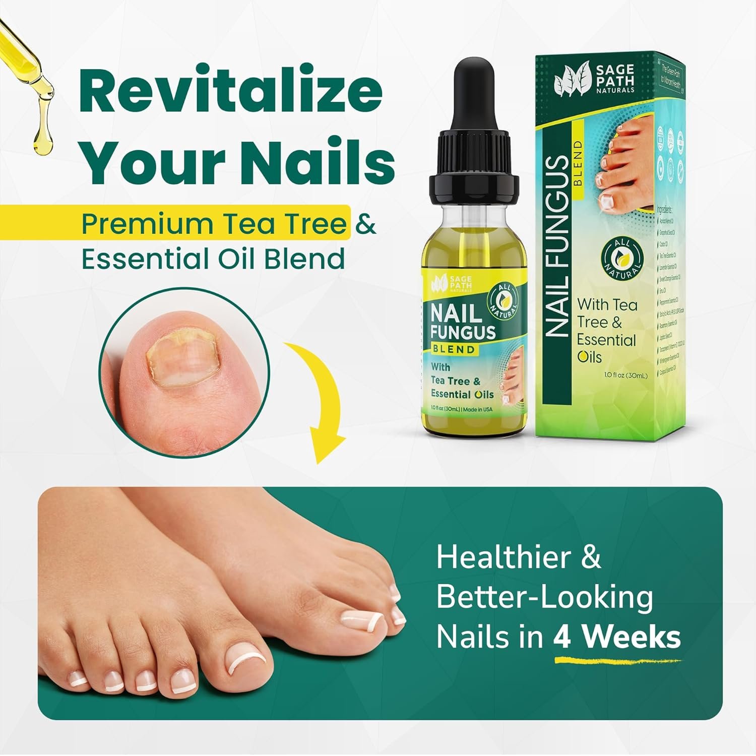 Toenail Fungus Treatment: Premium Tea Tree & Essential Oil Blend - USA Clean Ingredients - No Fillers - No Harsh Chemicals - Max Strength Formula for Damaged & Discolored Toe Nails - Image 3