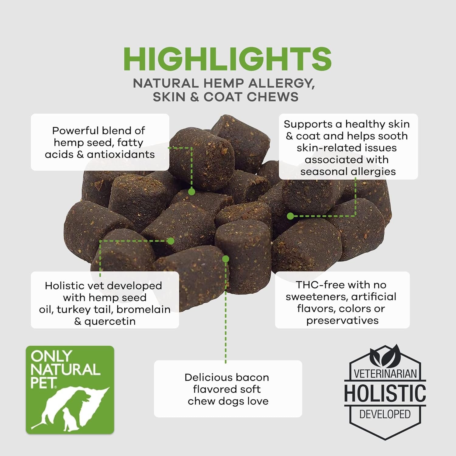 Only Natural Pet Allergy, Skin & Coat Hemp Soft Chews - Allergy Immune Bites for Dogs, Omega 3 Supplement, Hemp Oil - Calming Treats for Itchy Skin Relief, Hot Spot - (120 Count) - Image 6