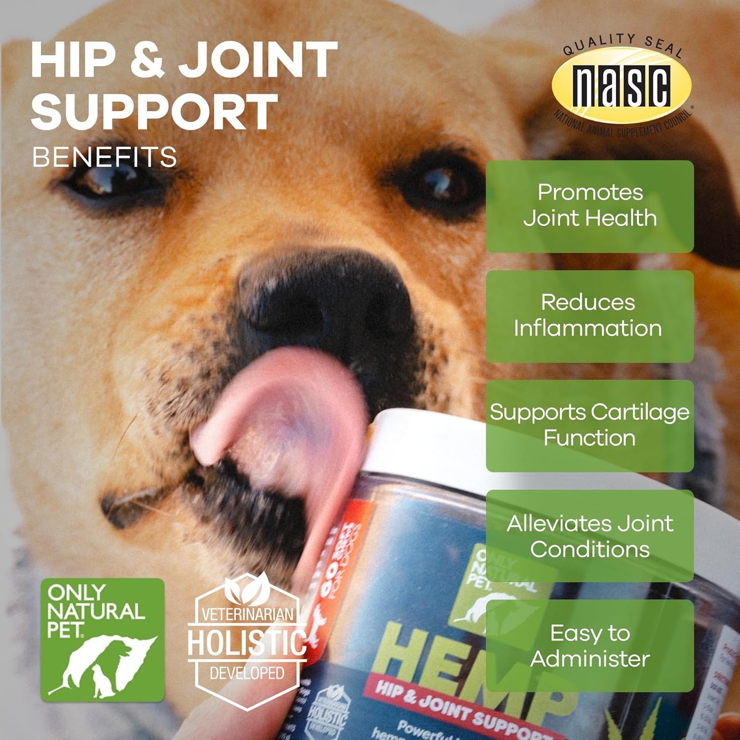 Only Natural Pet Hemp Hip & Joint Support for Dogs - Supplement for Mobility Wellness Pain Relief Healthy Inflammatory & Bone Stiffness - Chews w/Fatty Acid Blend Mussels & Turmeric - 60 Count - Image 5