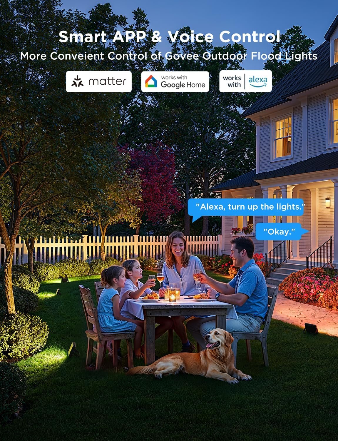 Govee Outdoor Flood Lights 2, RGBIC Warm Cold White LED Lights, 50 Scene Modes for Party Lights, Christmas Decoration, Landscape Lighting, Upgrated IP66 Outdoor Lights with App Control, Wired 4 Pack - Image 7