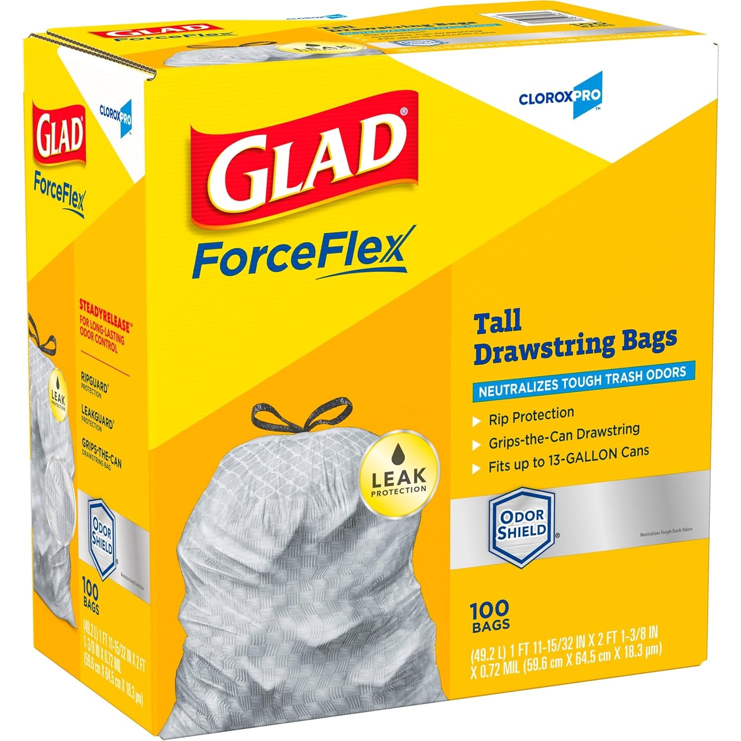 Glad Trash Bags, ForceFlex Tall Kitchen Drawstring Garbage Bags, Clorox 13 Gallon Trash Bags for Tall Trash Can, Industrial Cleaning, Unscented, 100 Count - 70427 - Image 10