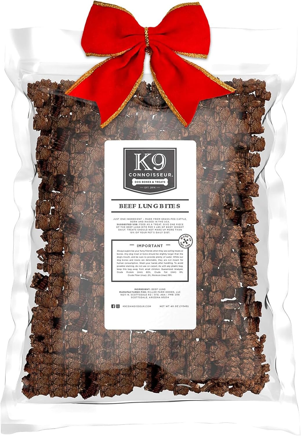 K9 Connoisseur Low to Odor Free Slow Roasted Beef Lung Dog Treats Made in USA, One Ingredient Dog Treats & All Natural Dog Treats, Grain Free Dog Treats for All Breeds & Sizes - 2.5 Pounds - Image 2