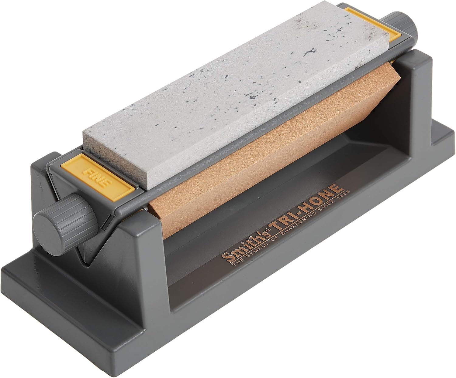 Smith’s TRI6 Arkansas Tri-Hone Stone Sharpening System Grey 6” Fine, Medium, & Coarse Stones 3-Way Honing Nonslip Rubber Feet Restore Tools, Hunting, Kitchen, Fishing & Pocket Knives - Image 2