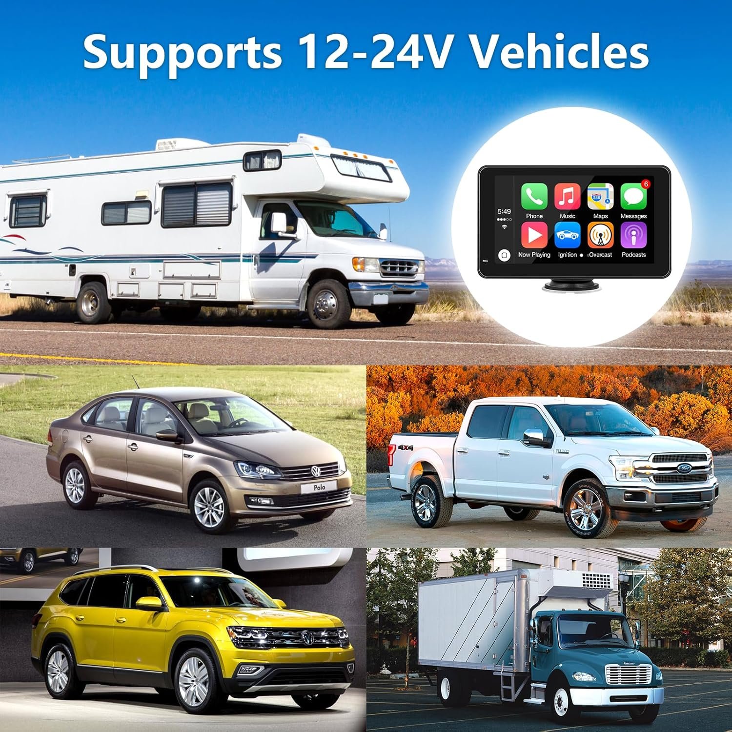 Apple Carplay Screen for Car, 7 Inch Portable Touch Screen Car Stereo with Wireless Carplay & Android Auto, Backup Camera, GPS Navigation, Bluetooth, Mirror Link, TF Card - Image 9