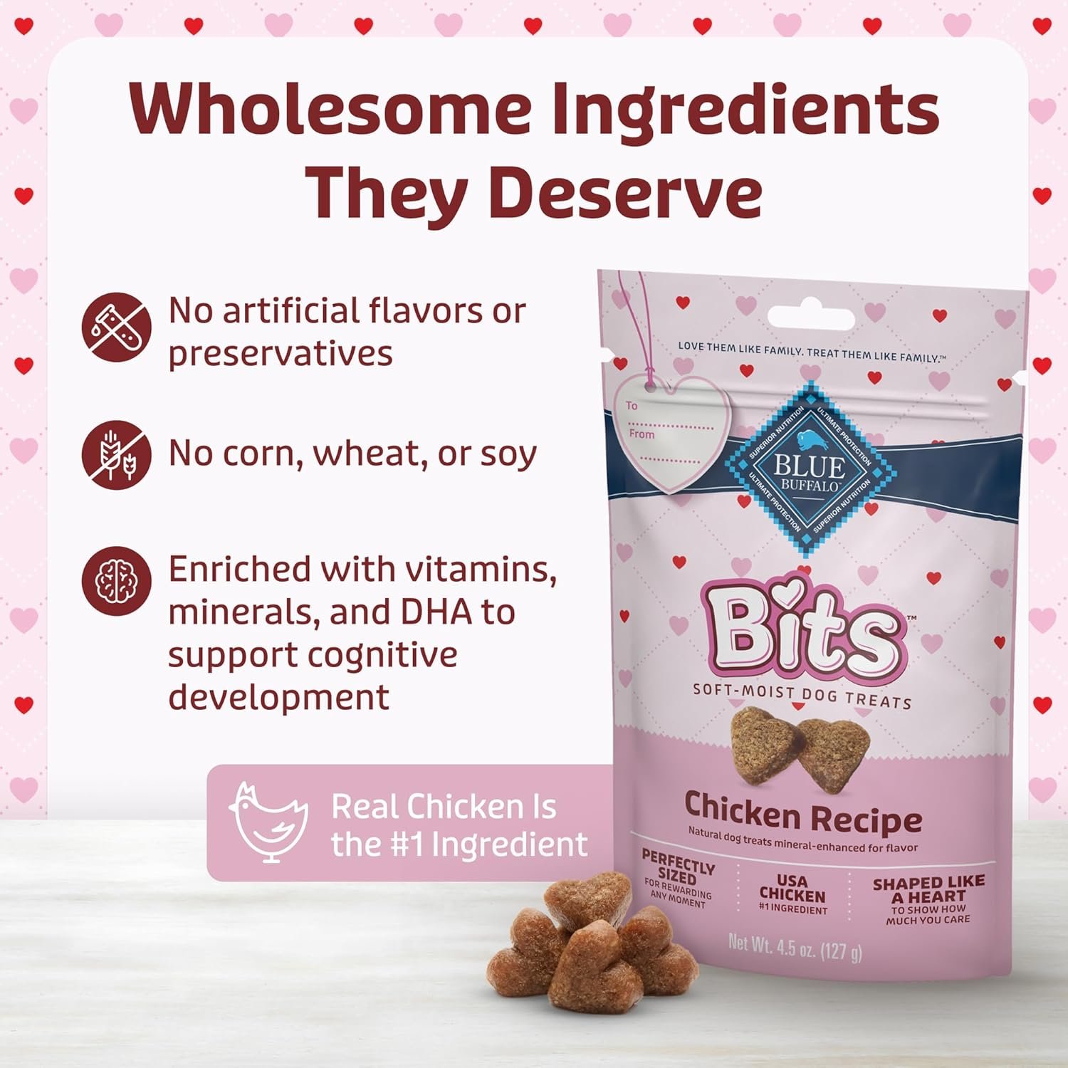 Blue Buffalo Valentine's Day Edition Bits Dog Training Treats, Chicken Recipe, 4.5-oz Bag - Image 6