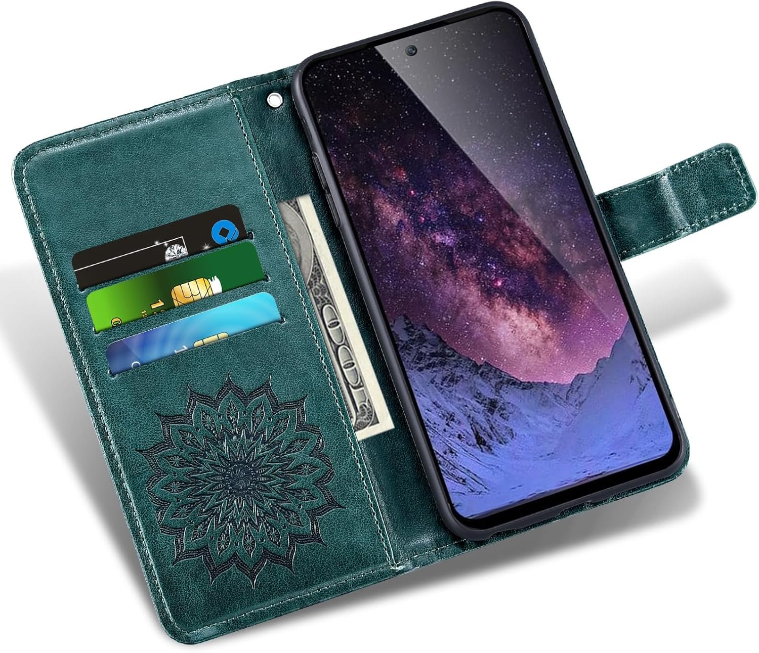 Phone Case for Cricket Outlast U680AC / AT&T Jetmore (2023) Wallet with Tempered Glass Screen Protector and Sunflower Leather Slim Flip Cover Card Holder Stand Cell Accessories ATT 4G Men Dark Green - Image 3