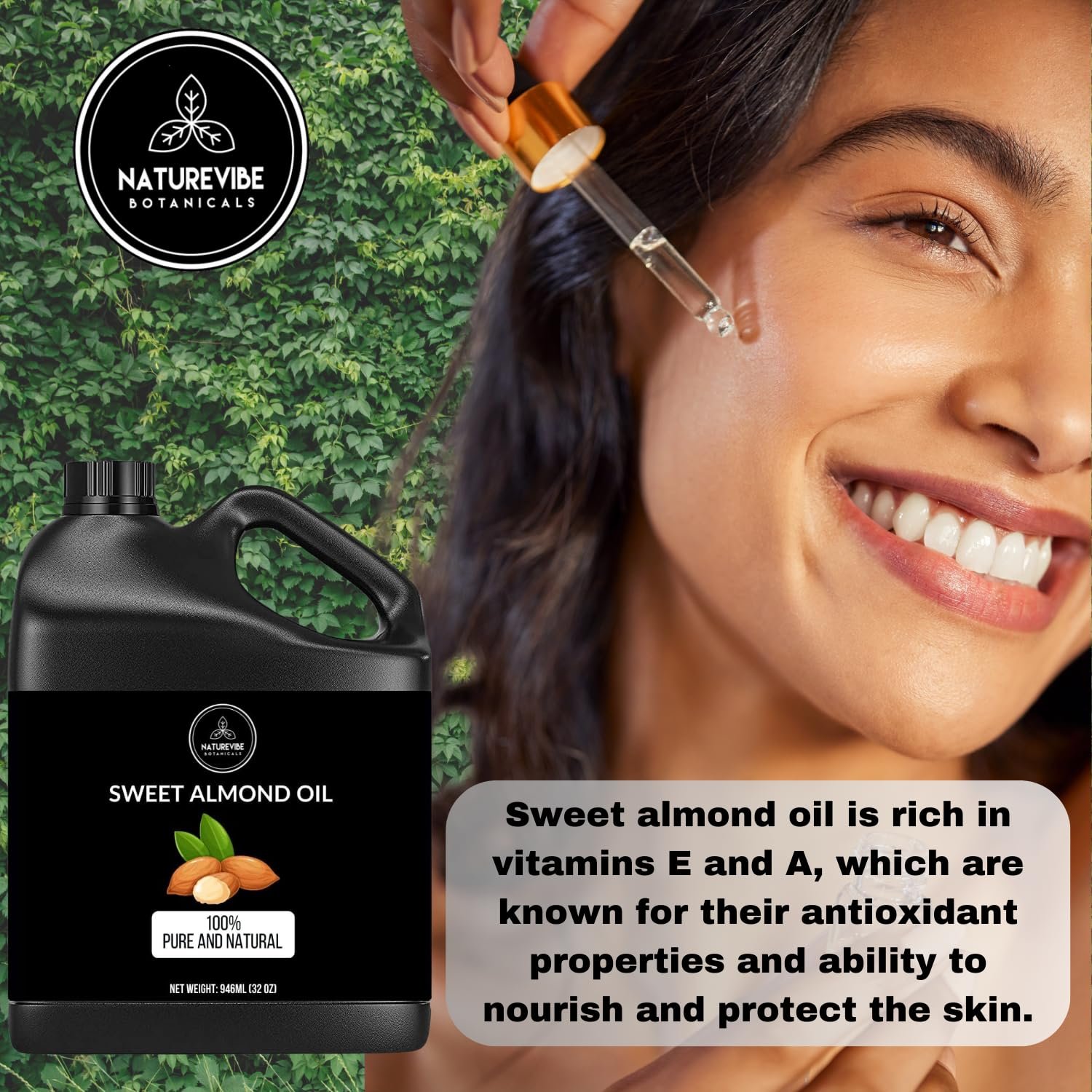 Naturevibe Botanicals Sweet Almond Oil 32 Ounces | 100% Pure and Natural | Great for Skin Care and Hair Care - Image 4