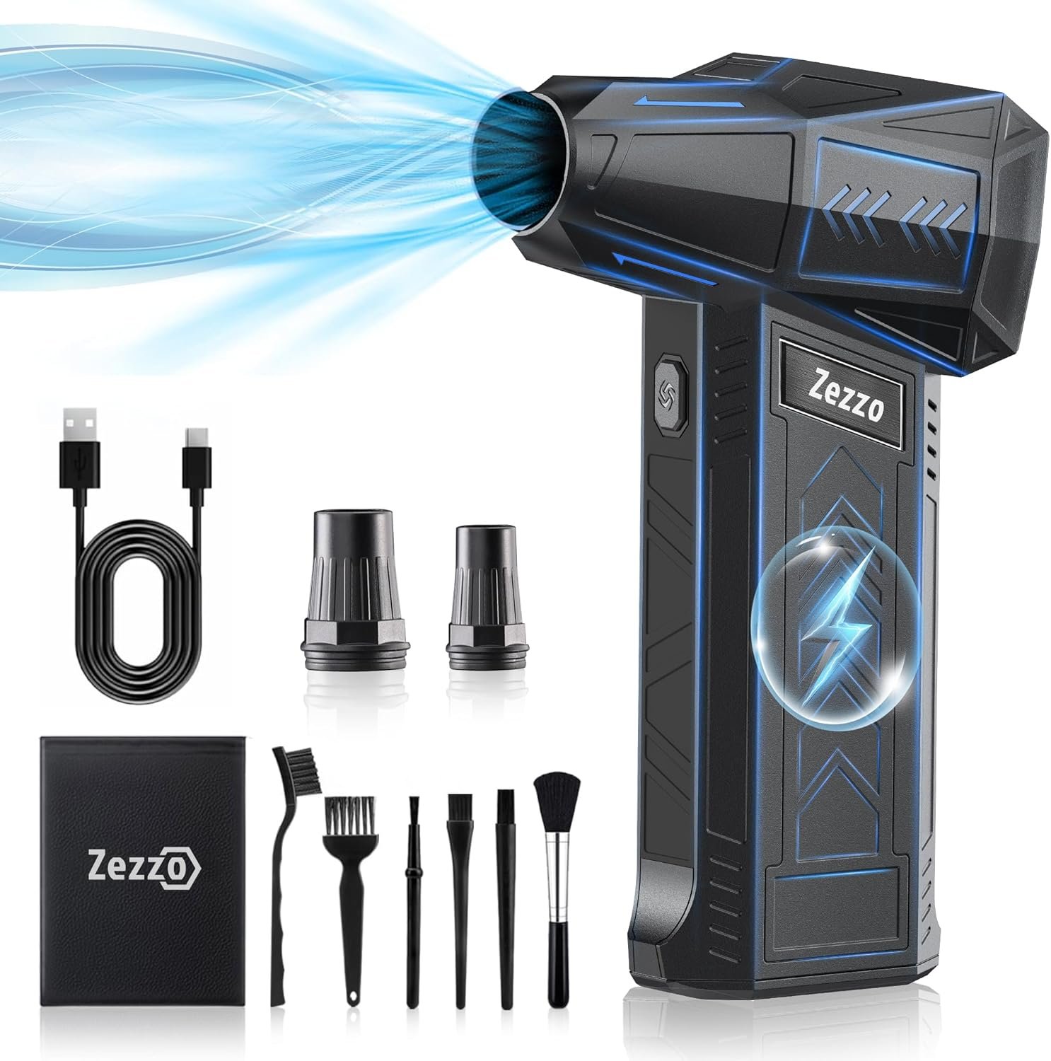 Zezzofan Compressed Air Duster,180000RPM Mini Electric Air Duster,Powerful Blower High Speed Duct Fan,3 Adjustable Rechargeable Cordless Air Broom for Keyboards Home Outdoor Dust Rain Snow Removal - Image 2