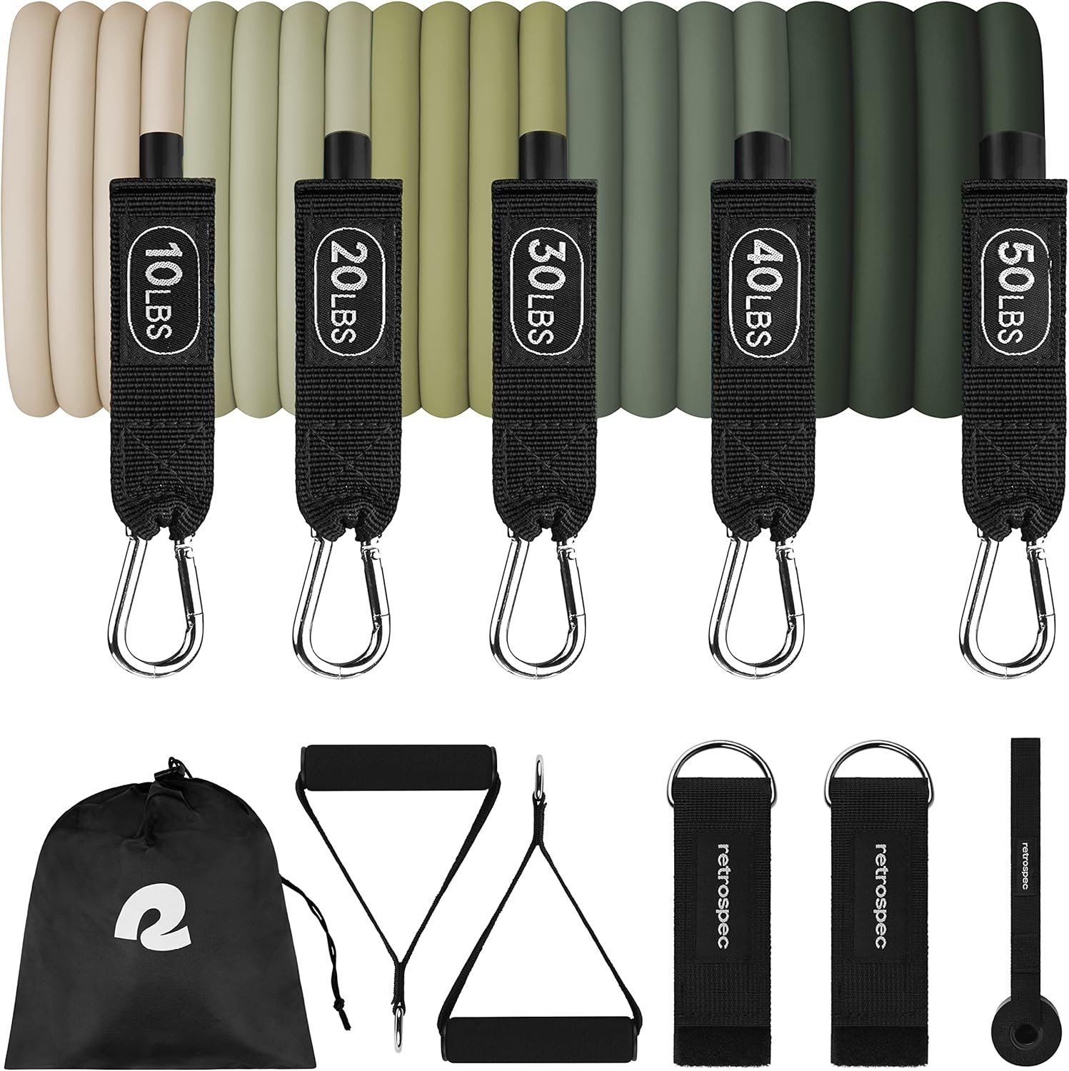 Retrospec Train Resistance Bands Set (5pc) Workout Bands w/Handles, Door Anchor, Carry Bag for Women & Men - Image 2